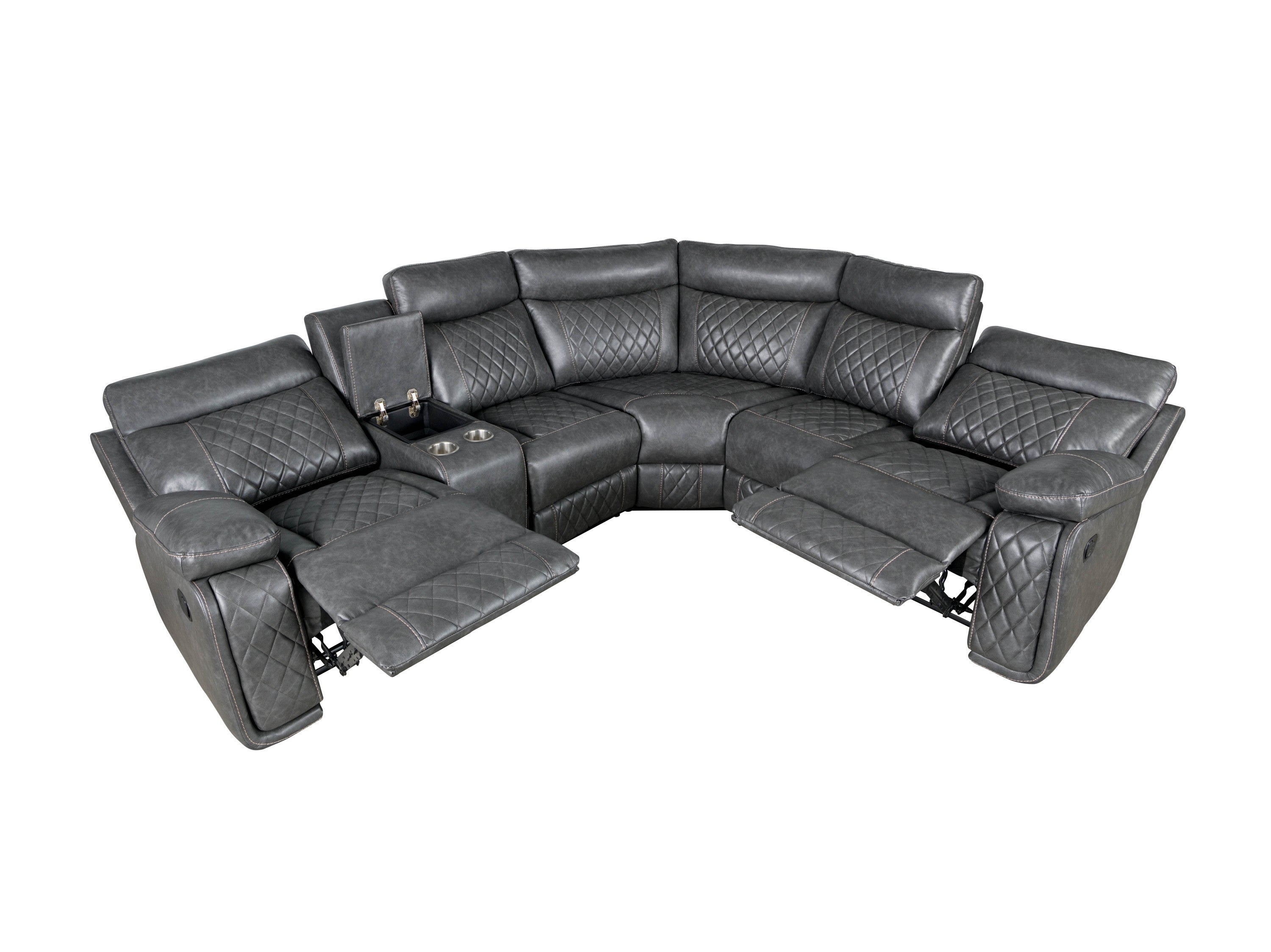 Gray Faux Leather Reclining Sectional Sofa | Home Theater Seating-American Furniture Outlet -American Furniture Outlet