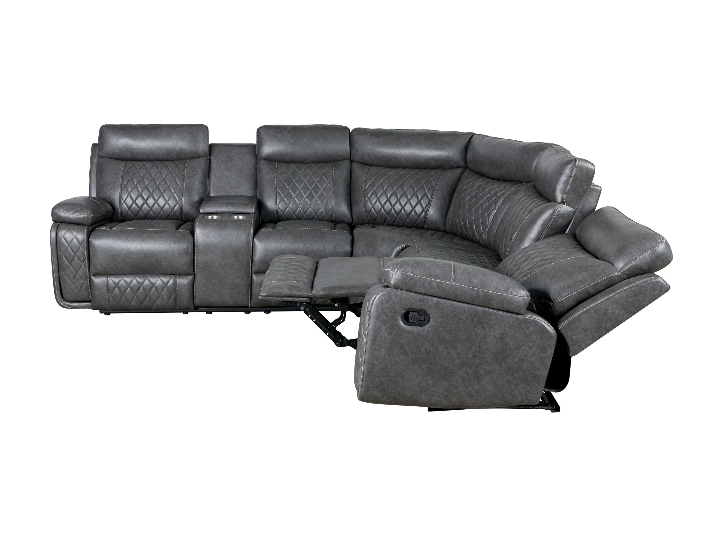 Gray Faux Leather Reclining Sectional Sofa | Home Theater Seating-American Furniture Outlet -American Furniture Outlet