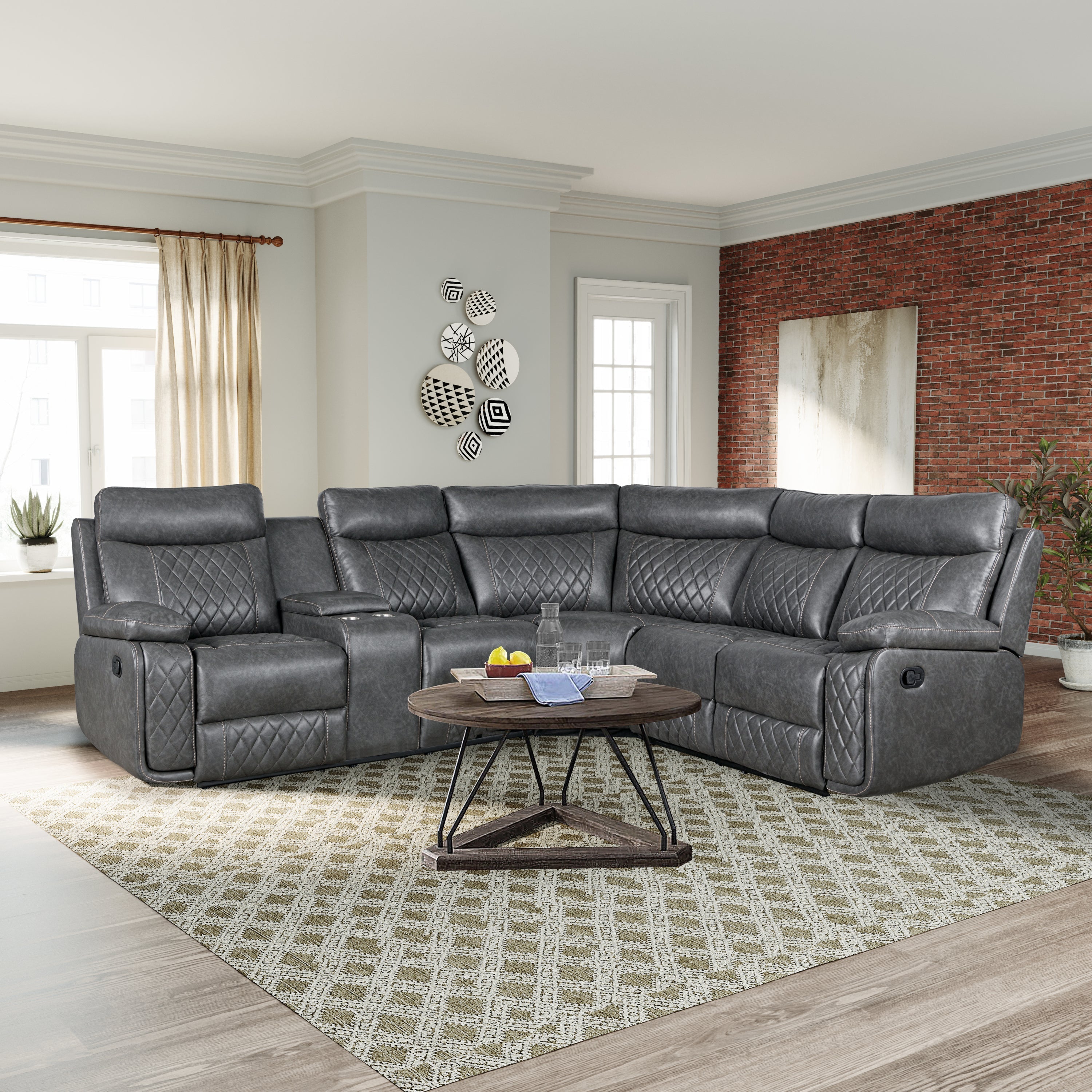 Gray Faux Leather Reclining Sectional Sofa | Home Theater Seating-American Furniture Outlet -American Furniture Outlet