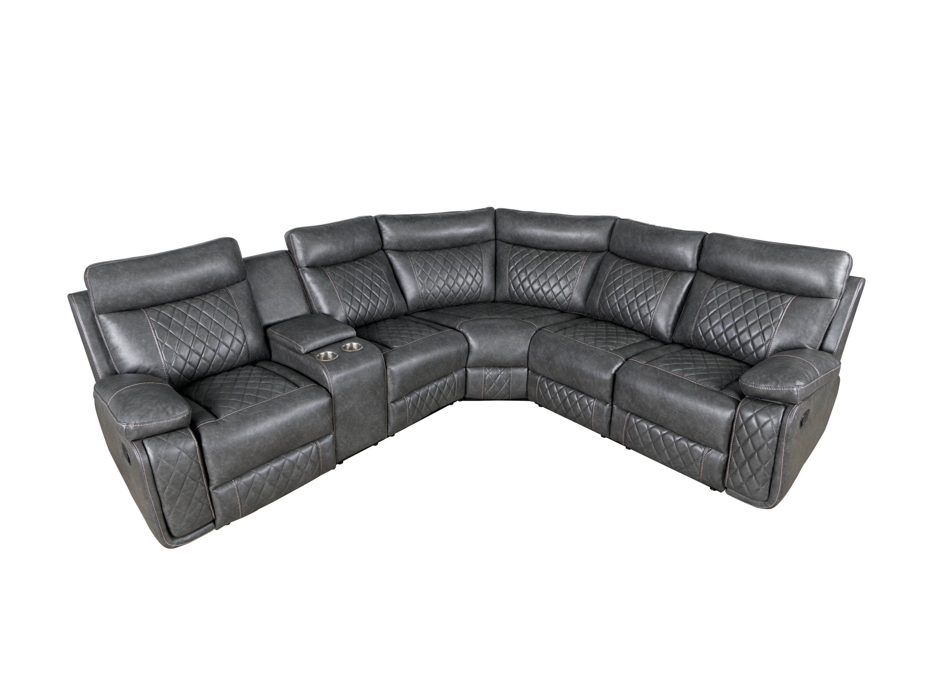 Gray Faux Leather Reclining Sectional Sofa | Home Theater Seating-American Furniture Outlet -American Furniture Outlet