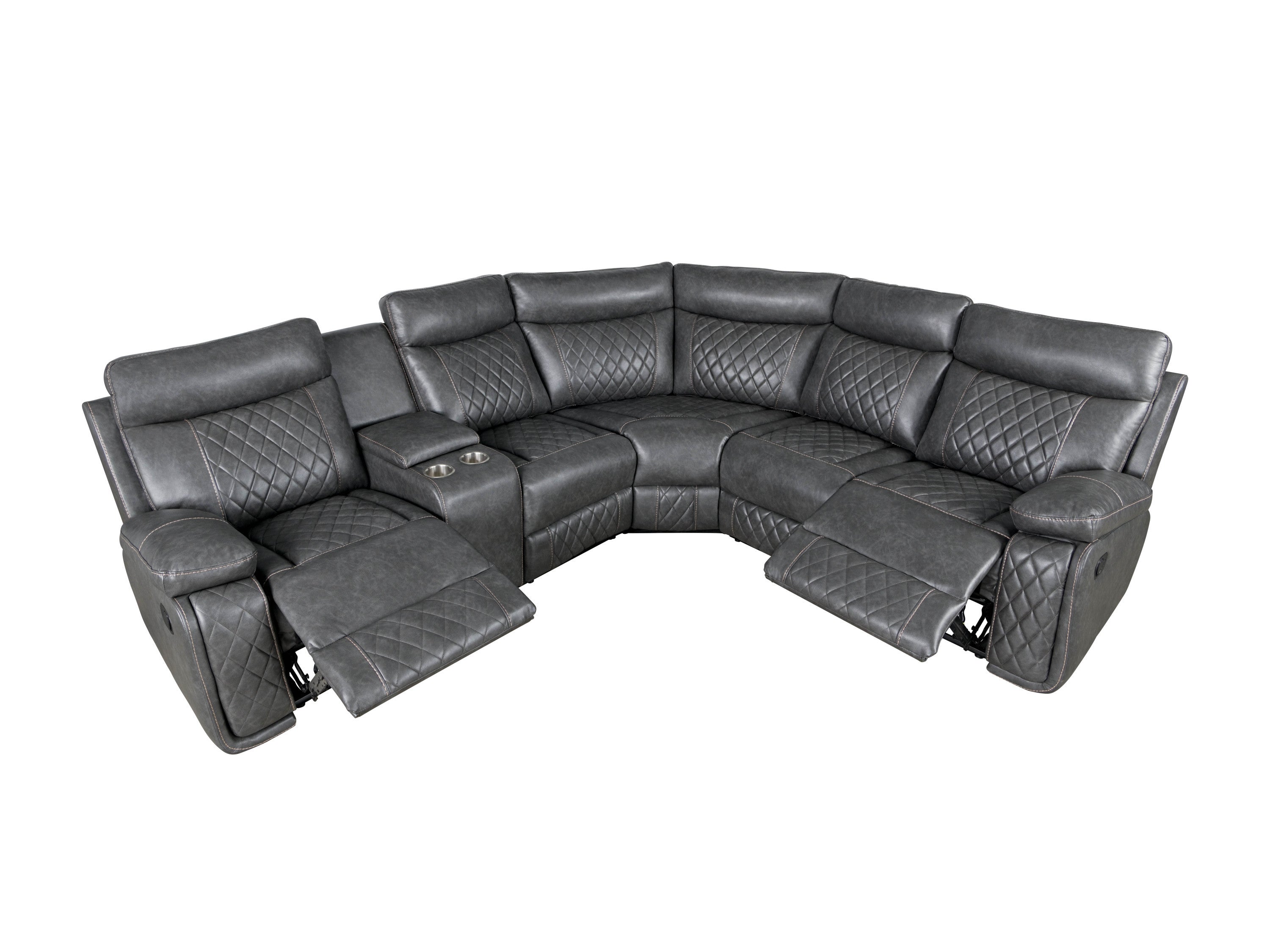 Gray Faux Leather Reclining Sectional Sofa | Home Theater Seating-American Furniture Outlet -American Furniture Outlet