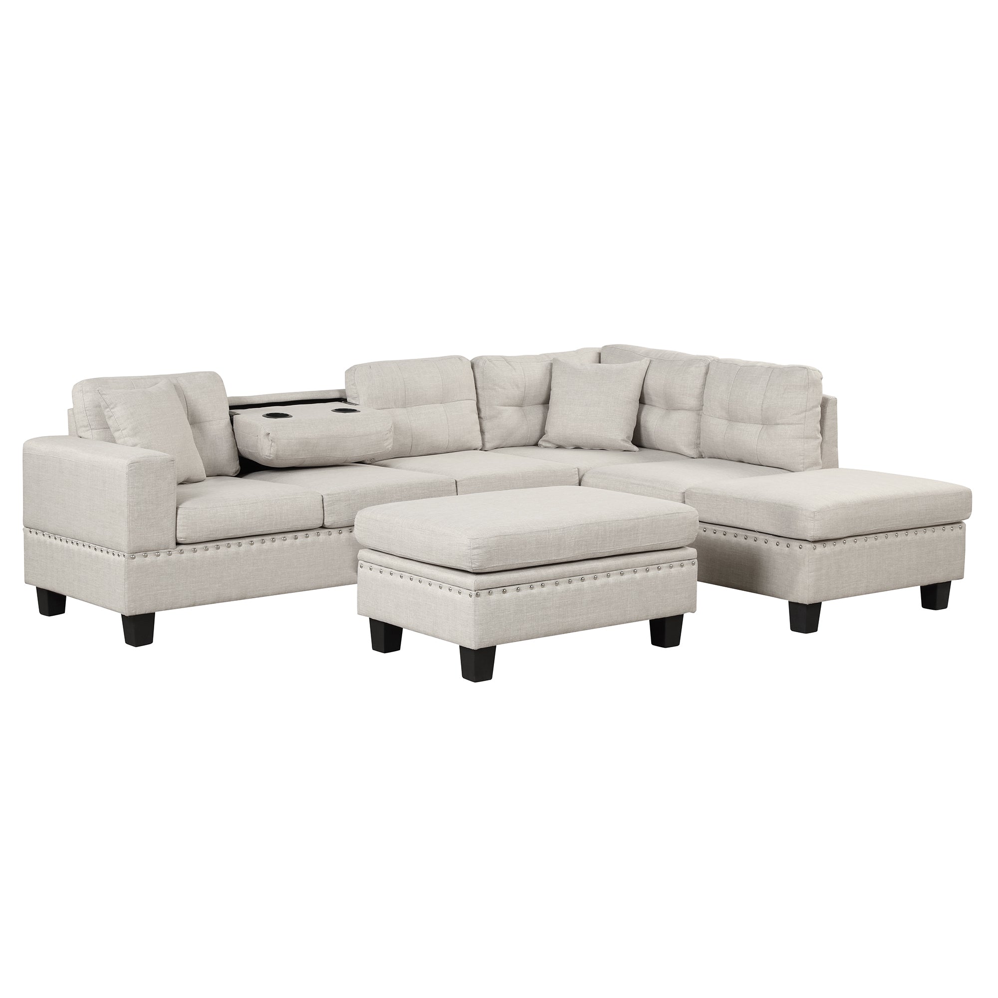 Gray L-Shaped Sectional Sofa with Storage Ottoman-American Furniture Outlet -American Furniture Outlet