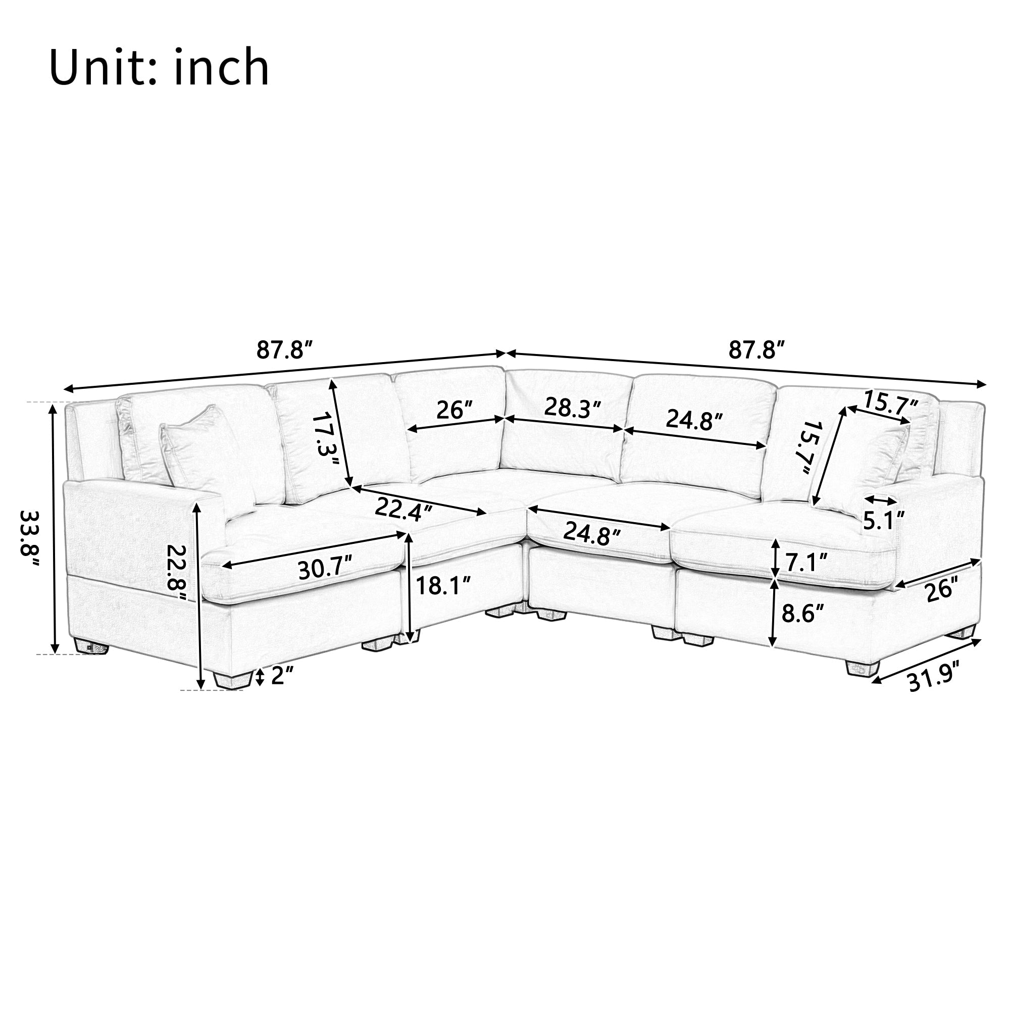 Gray Sectional Modular Sofa: Solid Frame, 2 Tossing Cushions - Living Room-American Furniture Outlet -American Furniture Outlet