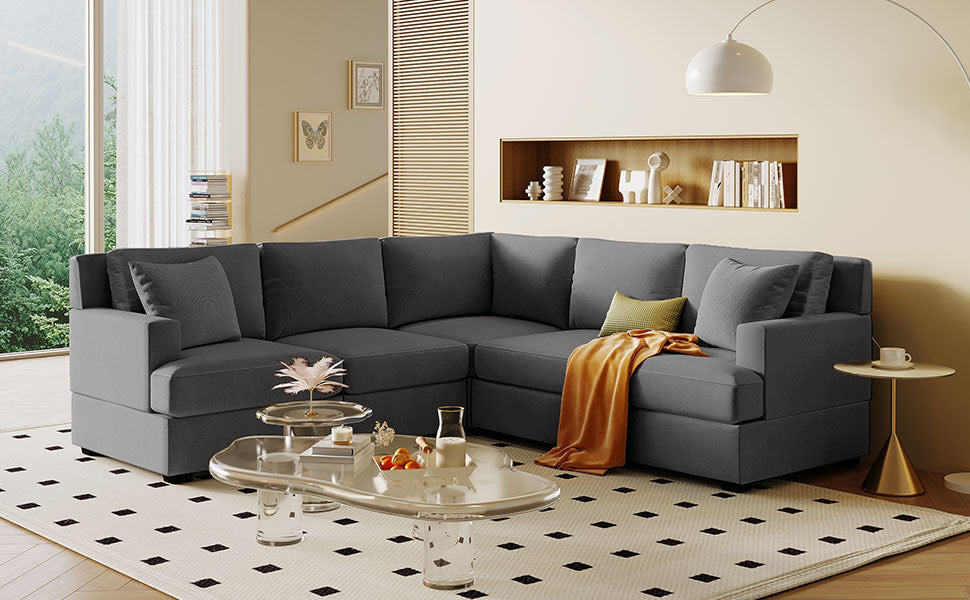 Gray Sectional Modular Sofa: Solid Frame, 2 Tossing Cushions - Living Room-American Furniture Outlet -American Furniture Outlet