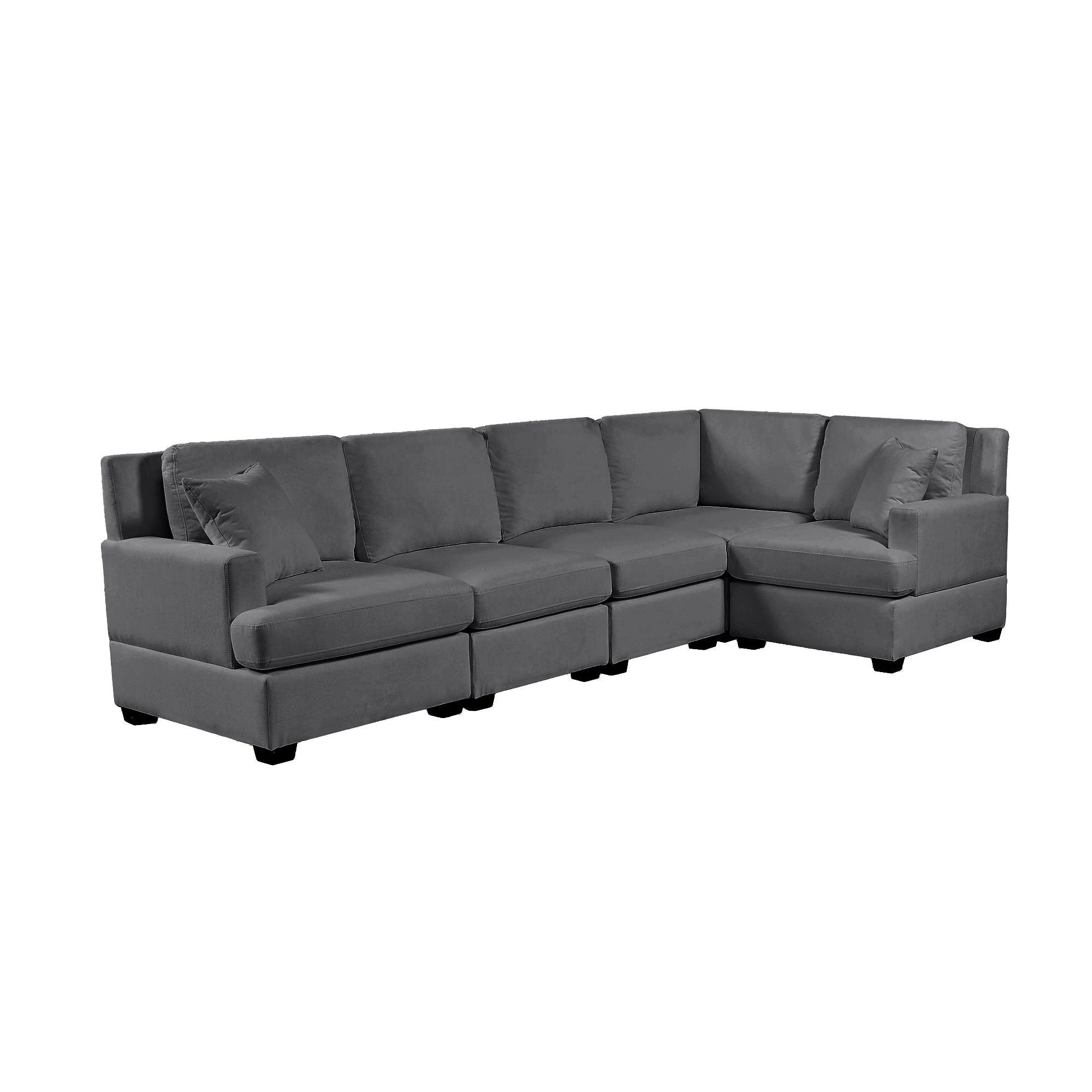 Gray Sectional Modular Sofa: Solid Frame, 2 Tossing Cushions - Living Room-American Furniture Outlet -American Furniture Outlet