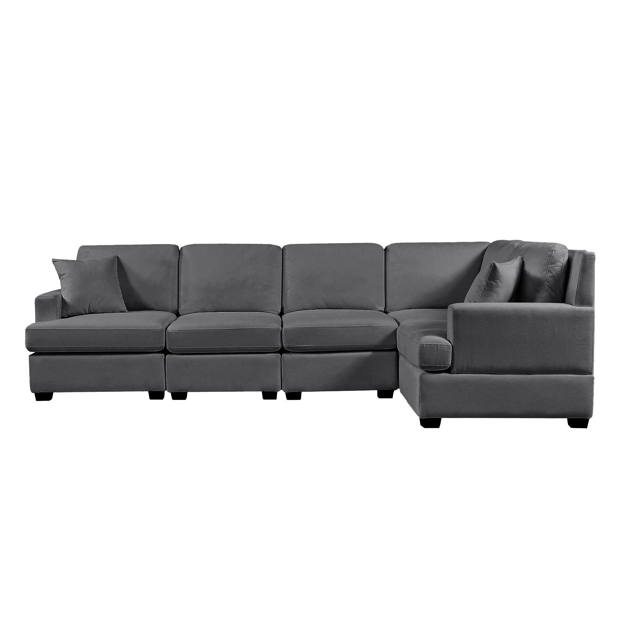 Gray Sectional Modular Sofa: Solid Frame, 2 Tossing Cushions - Living Room-American Furniture Outlet -American Furniture Outlet