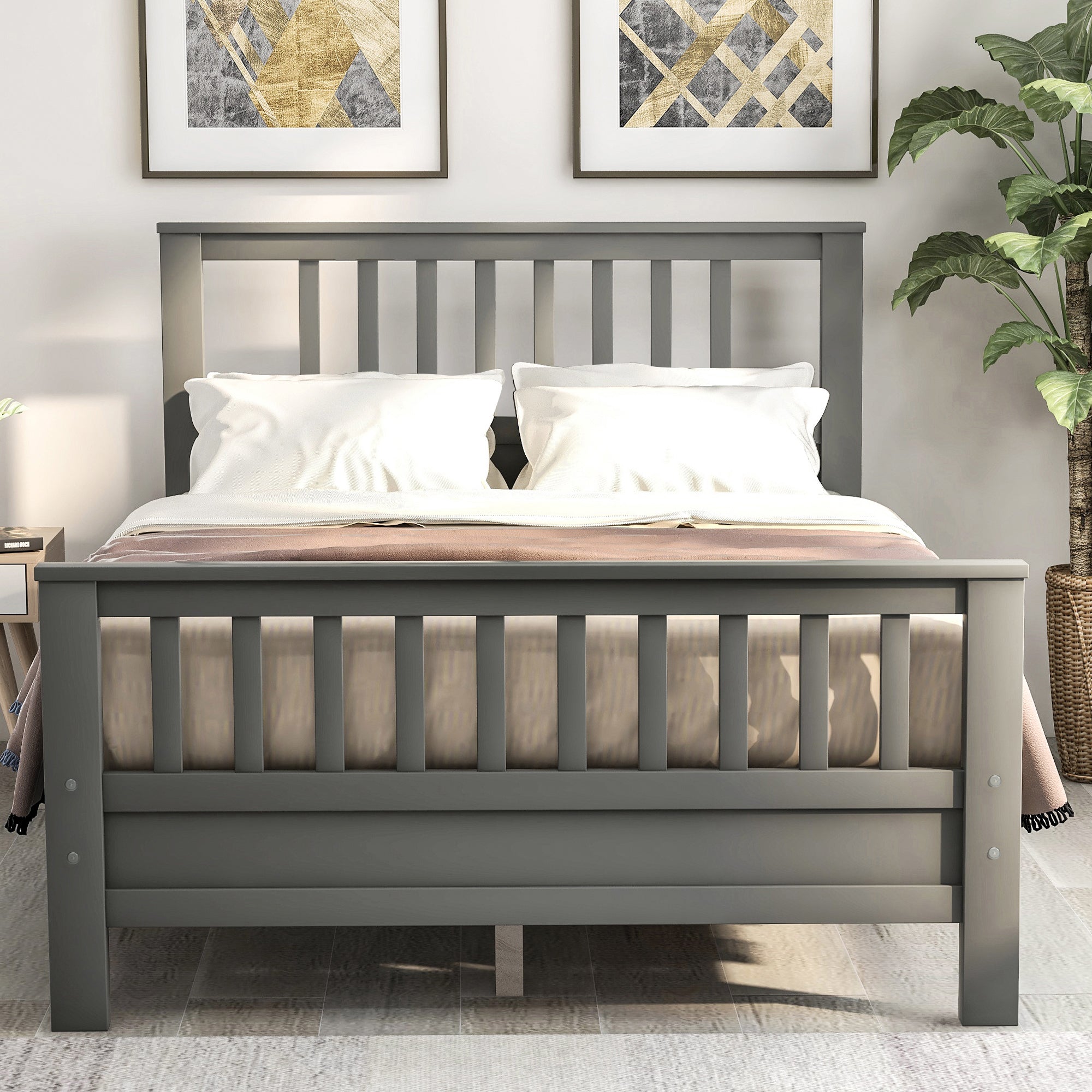 Gray Wood Platform Bed w/ Headboard & Footboard-American Furniture Outlet