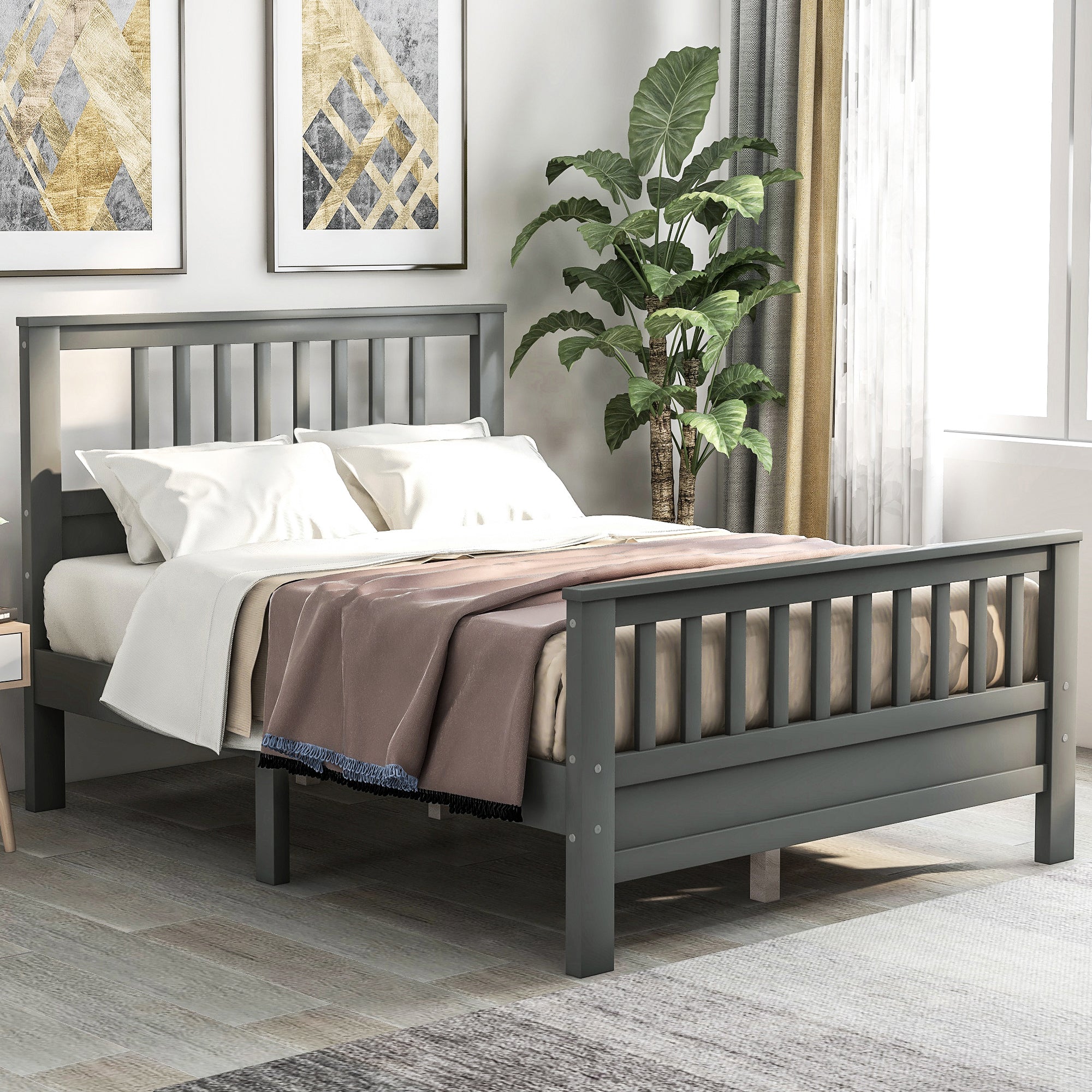 Gray Wood Platform Bed w/ Headboard & Footboard-American Furniture Outlet