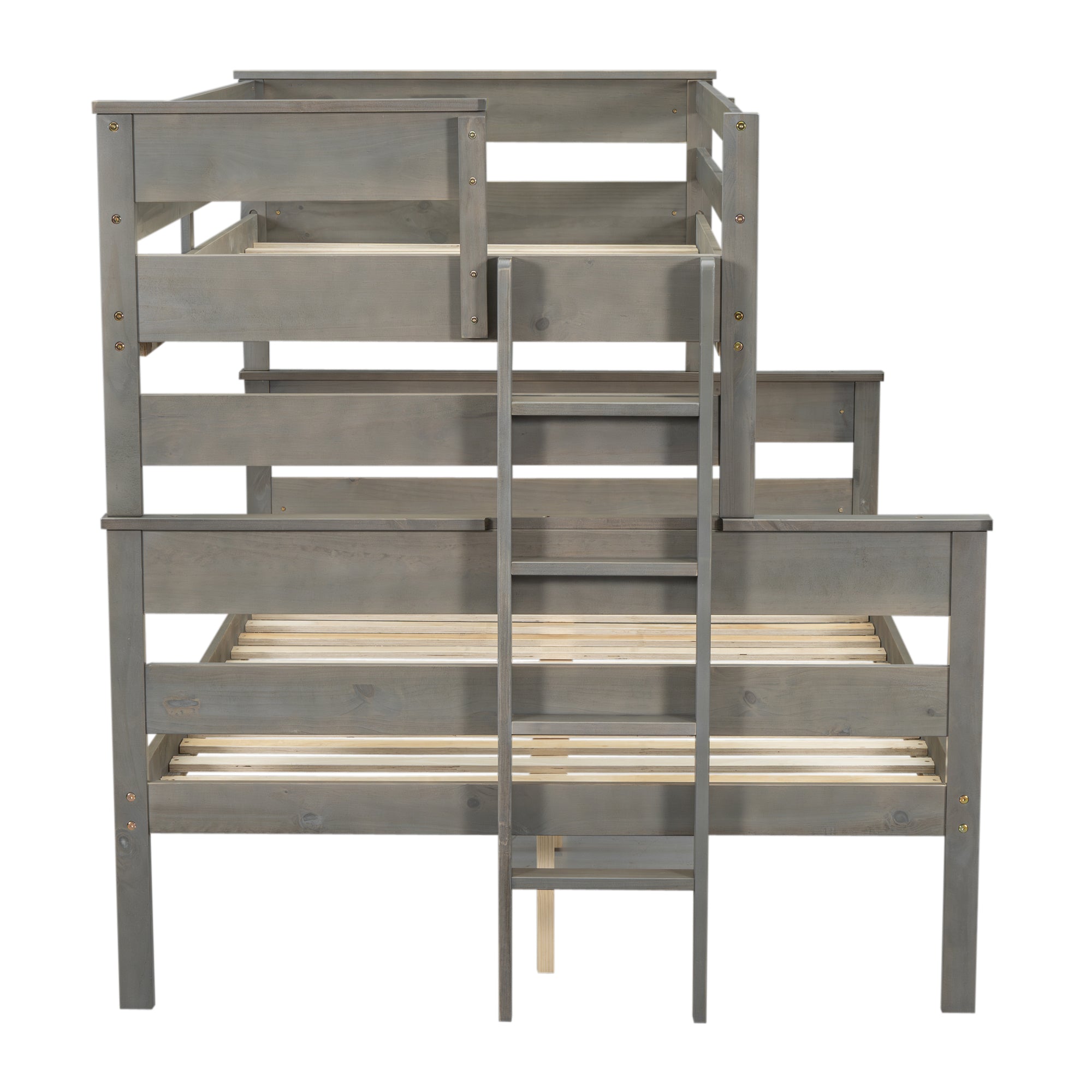 Gray Wood Twin XL Over Queen Bunk Bed - Ladder Included-American Furniture Outlet