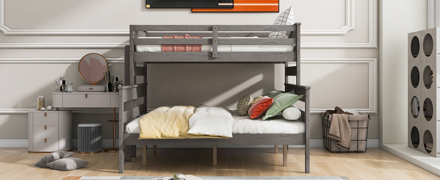 Gray Wood Twin XL Over Queen Bunk Bed - Ladder Included-American Furniture Outlet