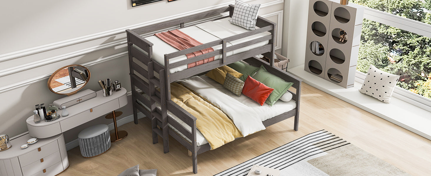 Gray Wood Twin XL Over Queen Bunk Bed - Ladder Included-American Furniture Outlet