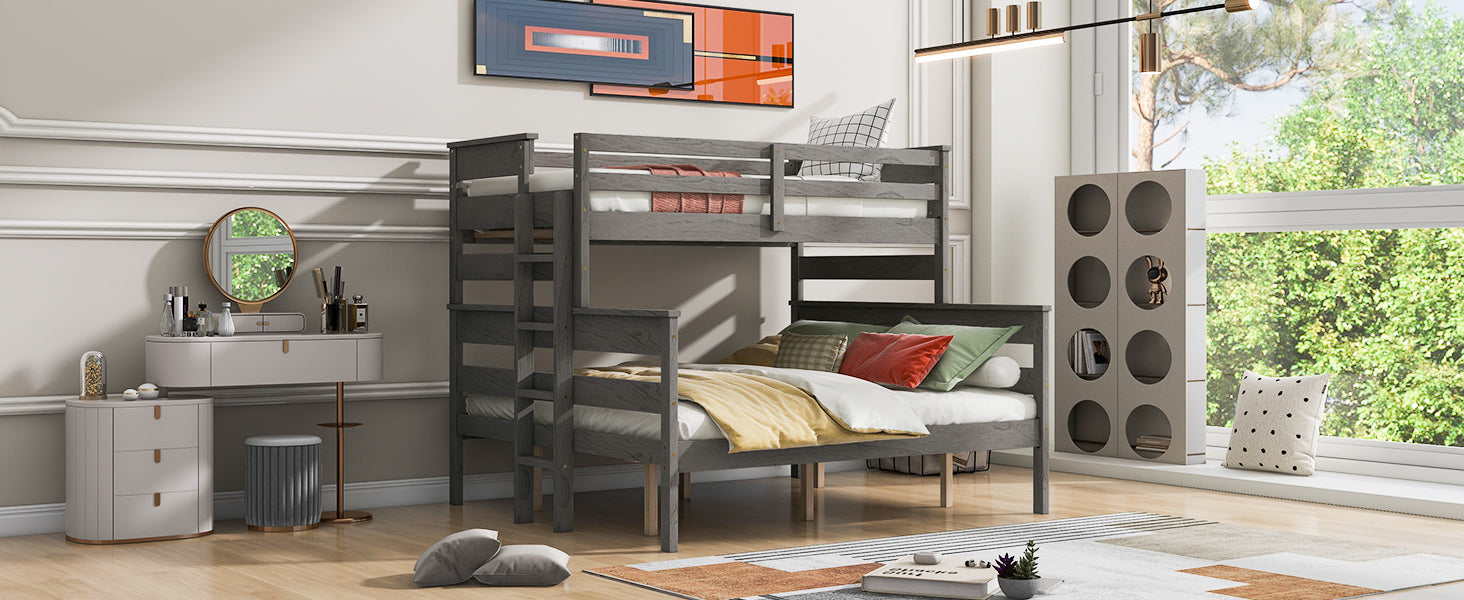 Gray Wood Twin XL Over Queen Bunk Bed - Ladder Included-American Furniture Outlet