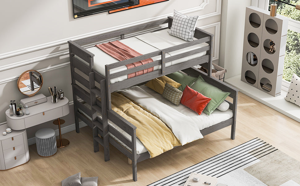 Gray Wood Twin XL Over Queen Bunk Bed - Ladder Included-American Furniture Outlet