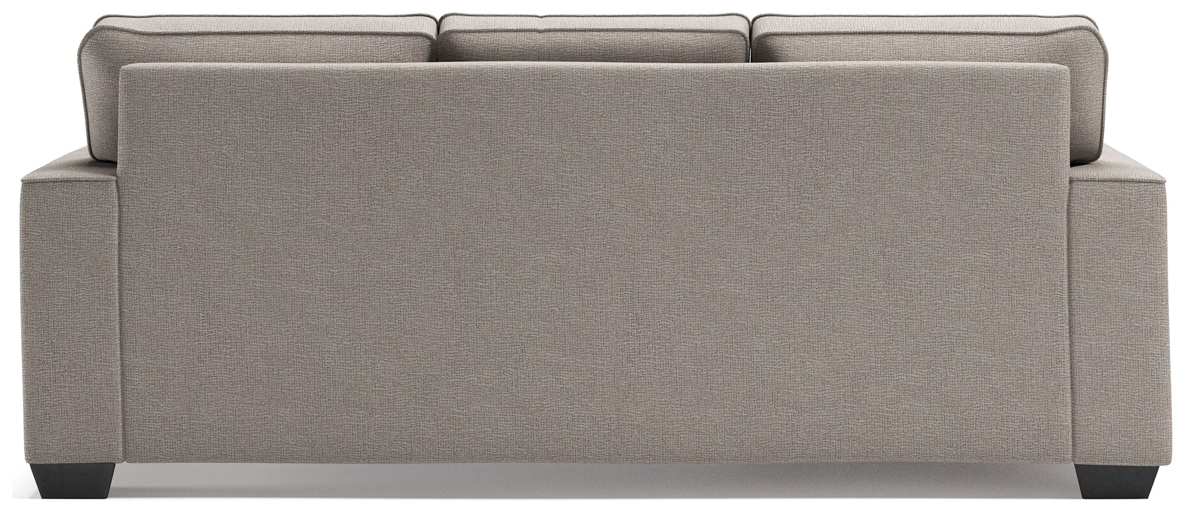 Stone gray sectional sofa back view with padded seat and arms