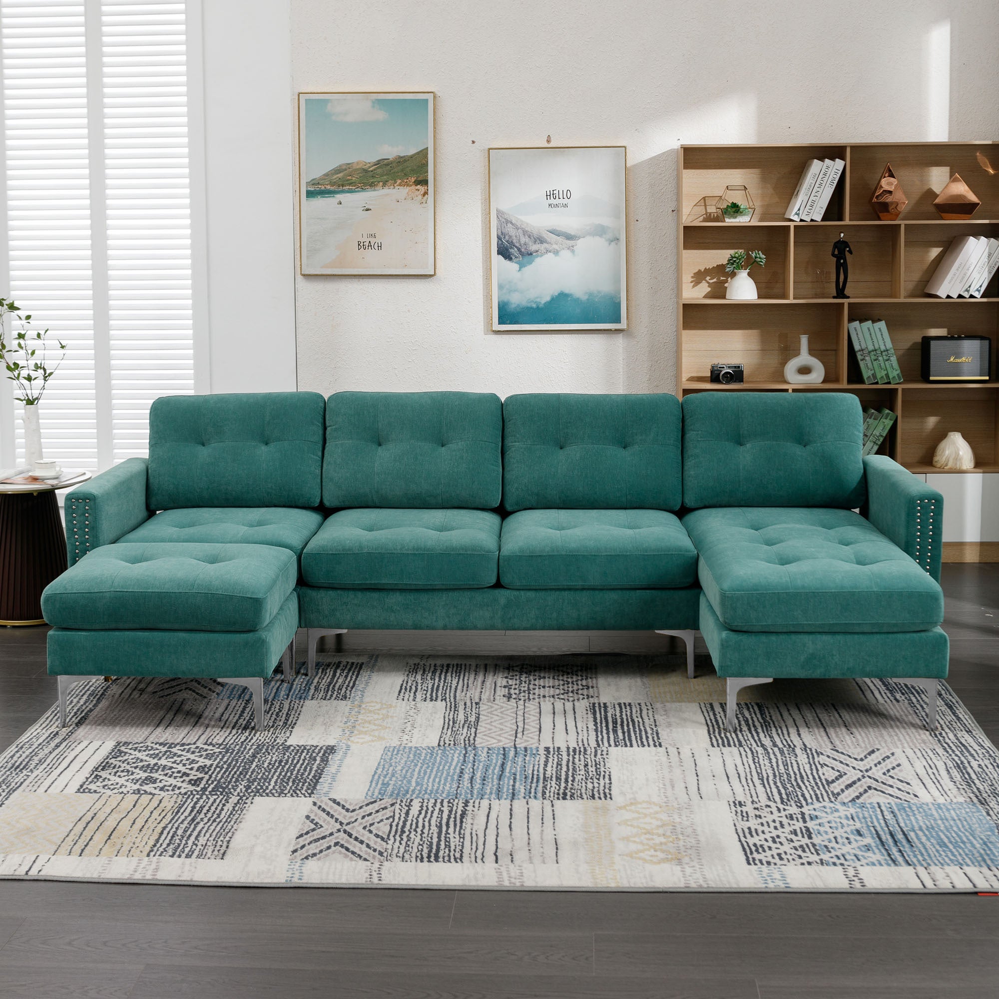 Green Modular Velvet Sectional Sofa | 110" Convertible Ottoman-American Furniture Outlet -American Furniture Outlet