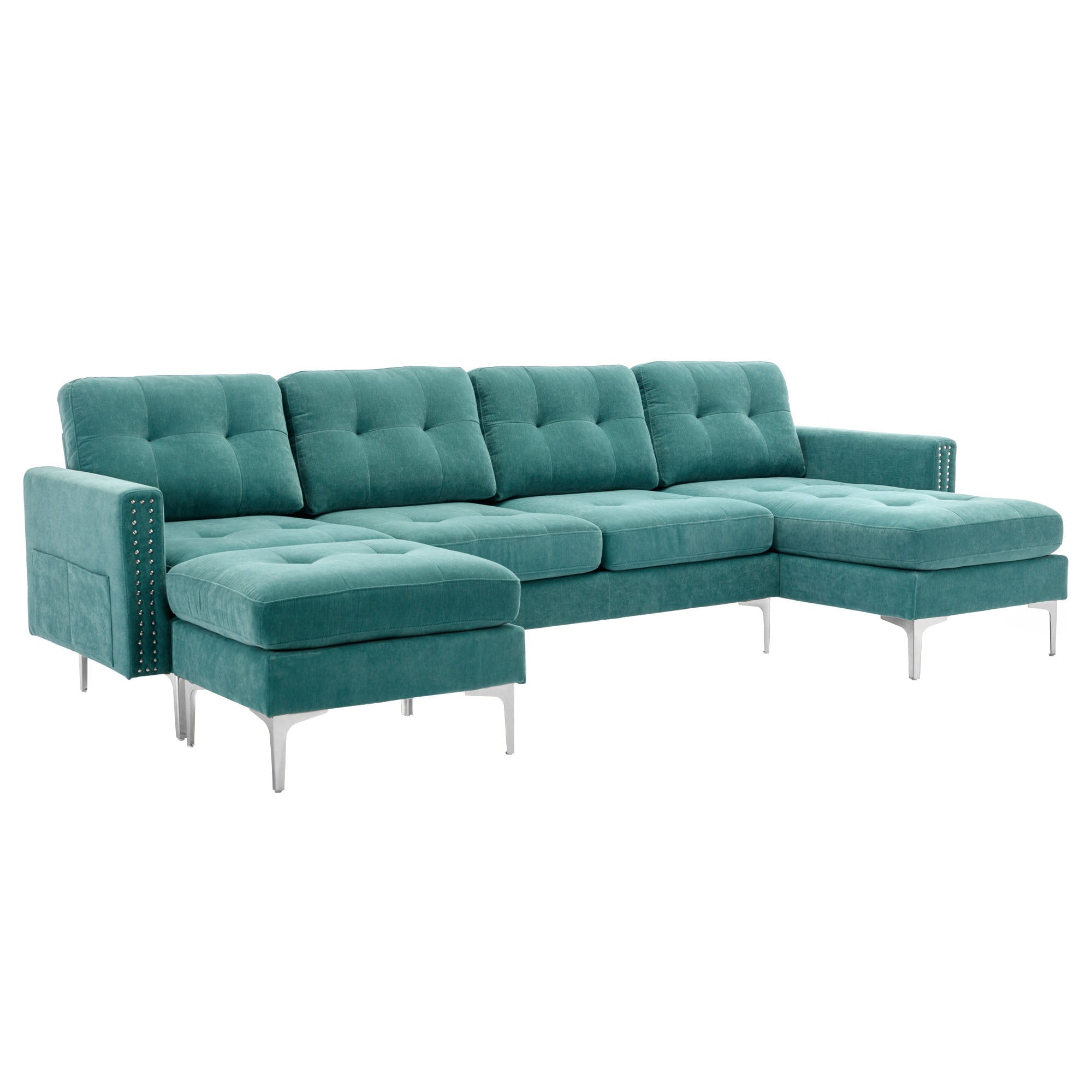 Green Modular Velvet Sectional Sofa | 110" Convertible Ottoman-American Furniture Outlet -American Furniture Outlet