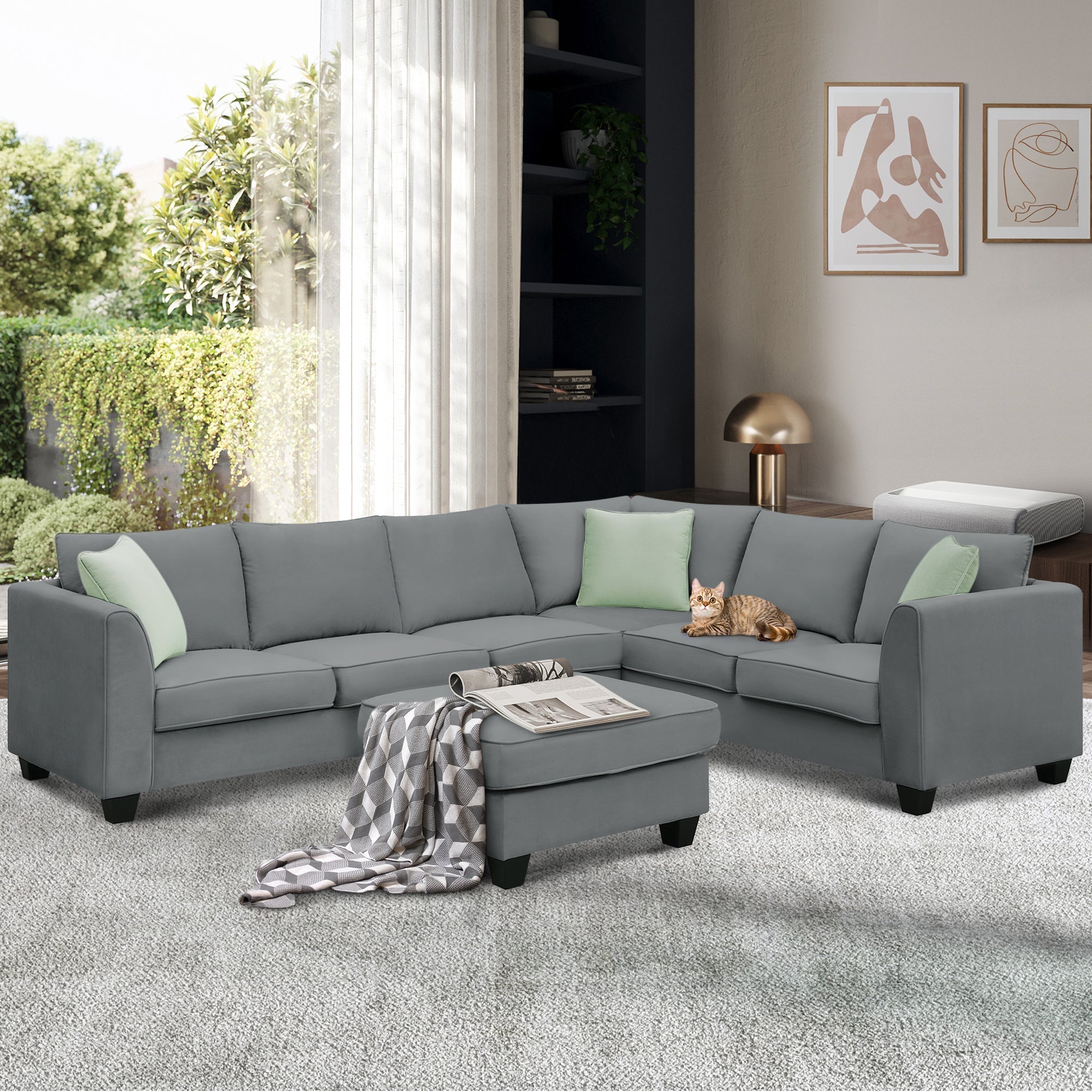 Grey 7-Seat Large Modular Sectional Sofa w/ Ottoman-American Furniture Outlet -American Furniture Outlet