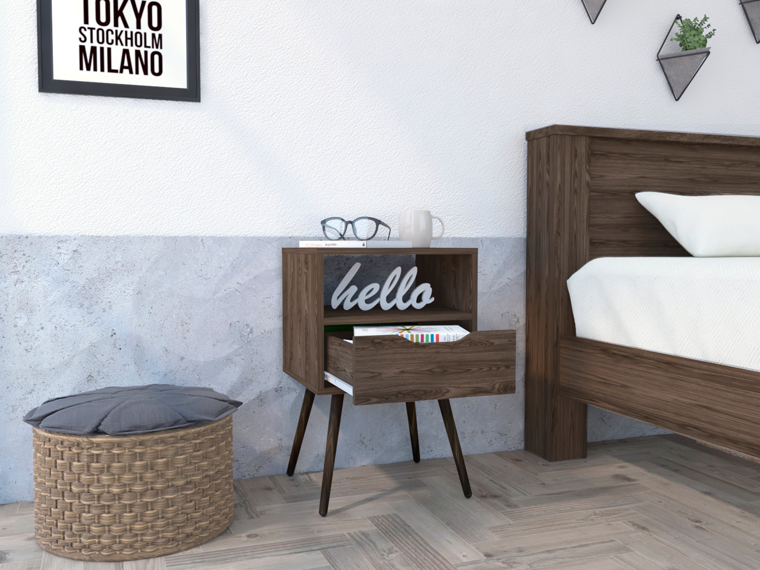 Haverson Mid-Century Nightstand - Dark Walnut-American Furniture Outlet