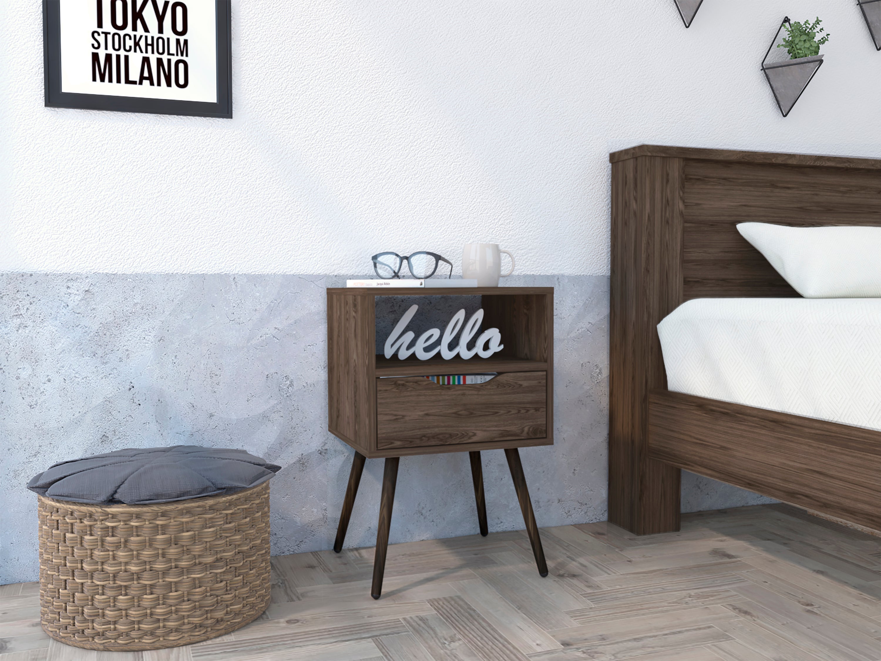 Haverson Mid-Century Nightstand - Dark Walnut-American Furniture Outlet