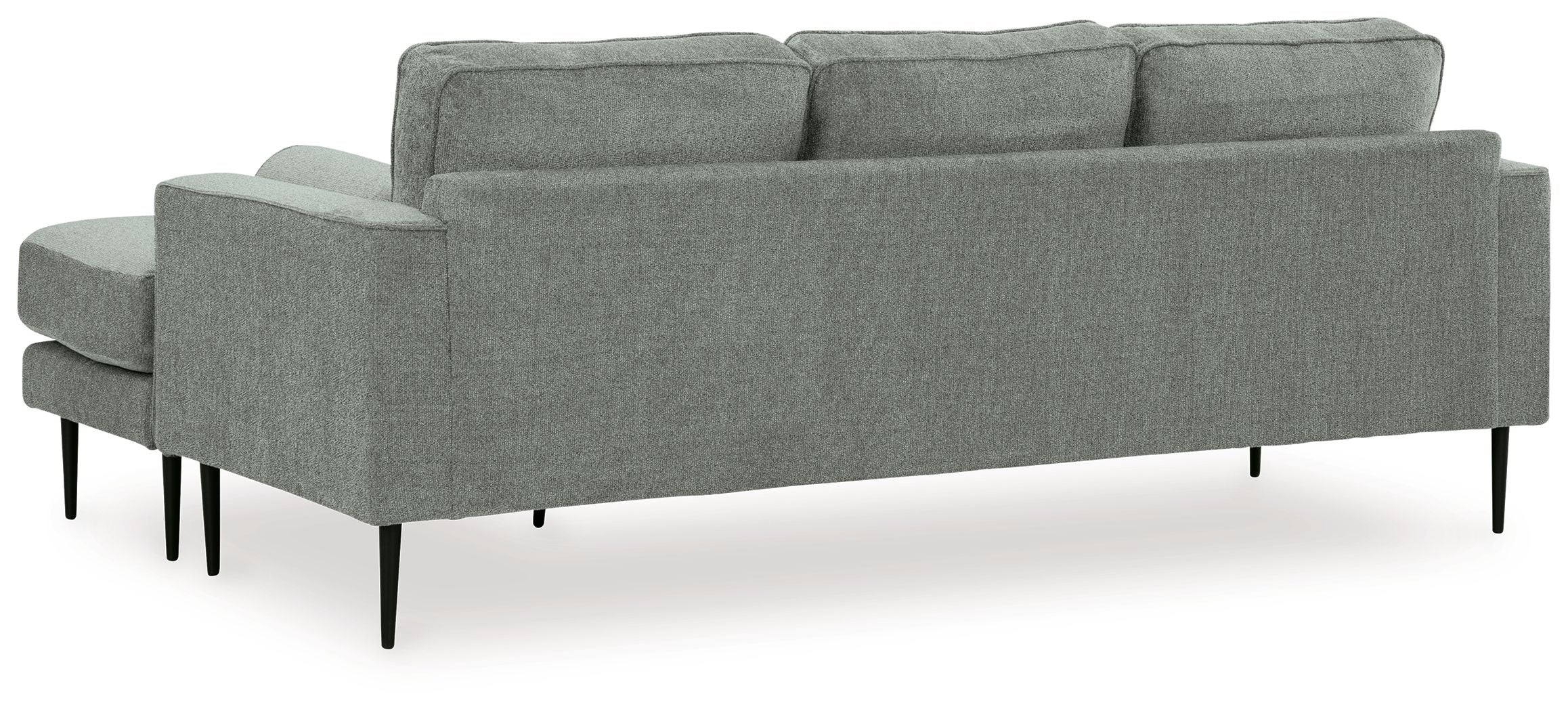 Charcoal sectional sofa with chaise, back cushions and tapered black legs