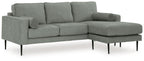 Charcoal sectional sofa with chaise, box cushions and rounded end arm pads
