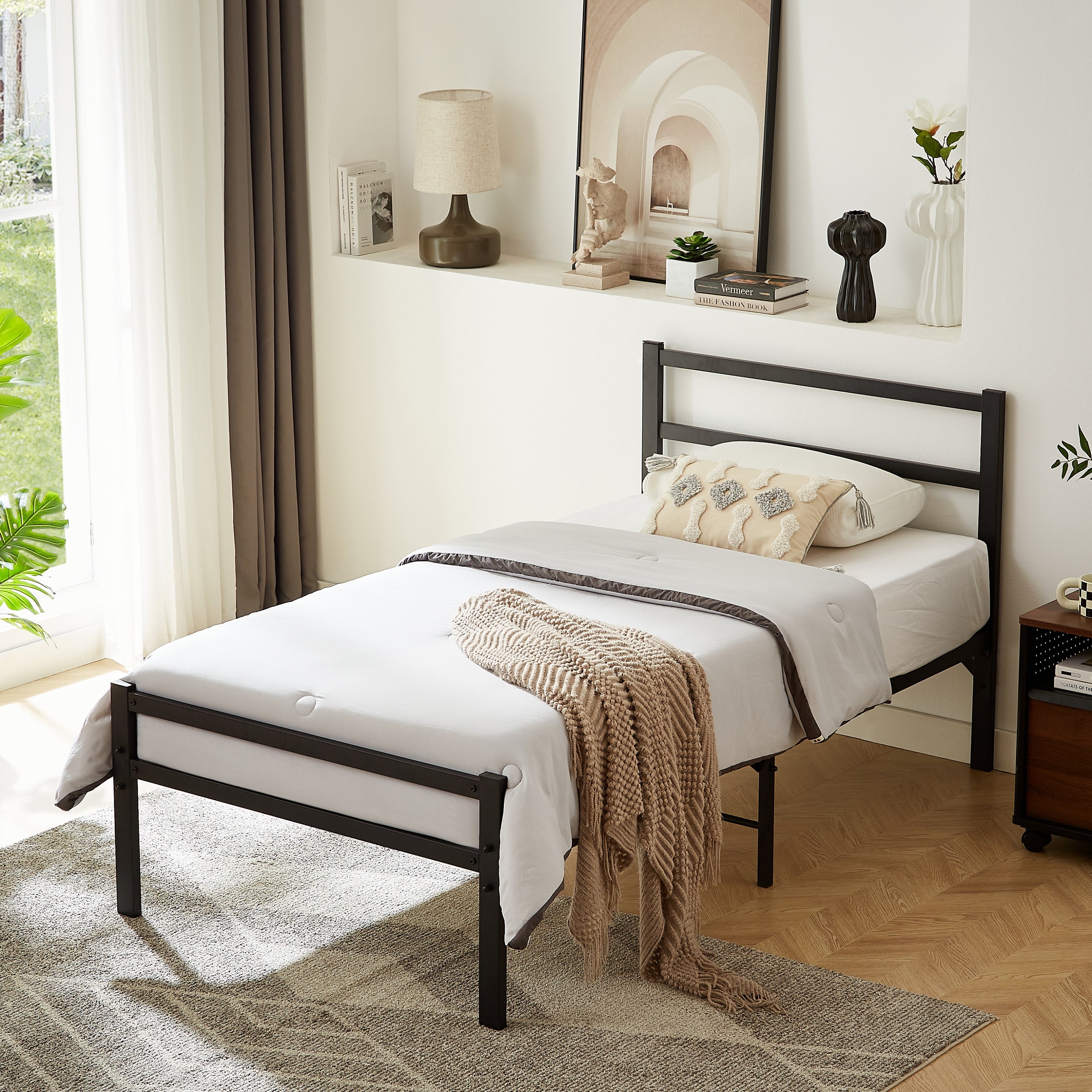 Heavy Duty Metal Bed Frame with Storage | No Box Spring-American Furniture Outlet