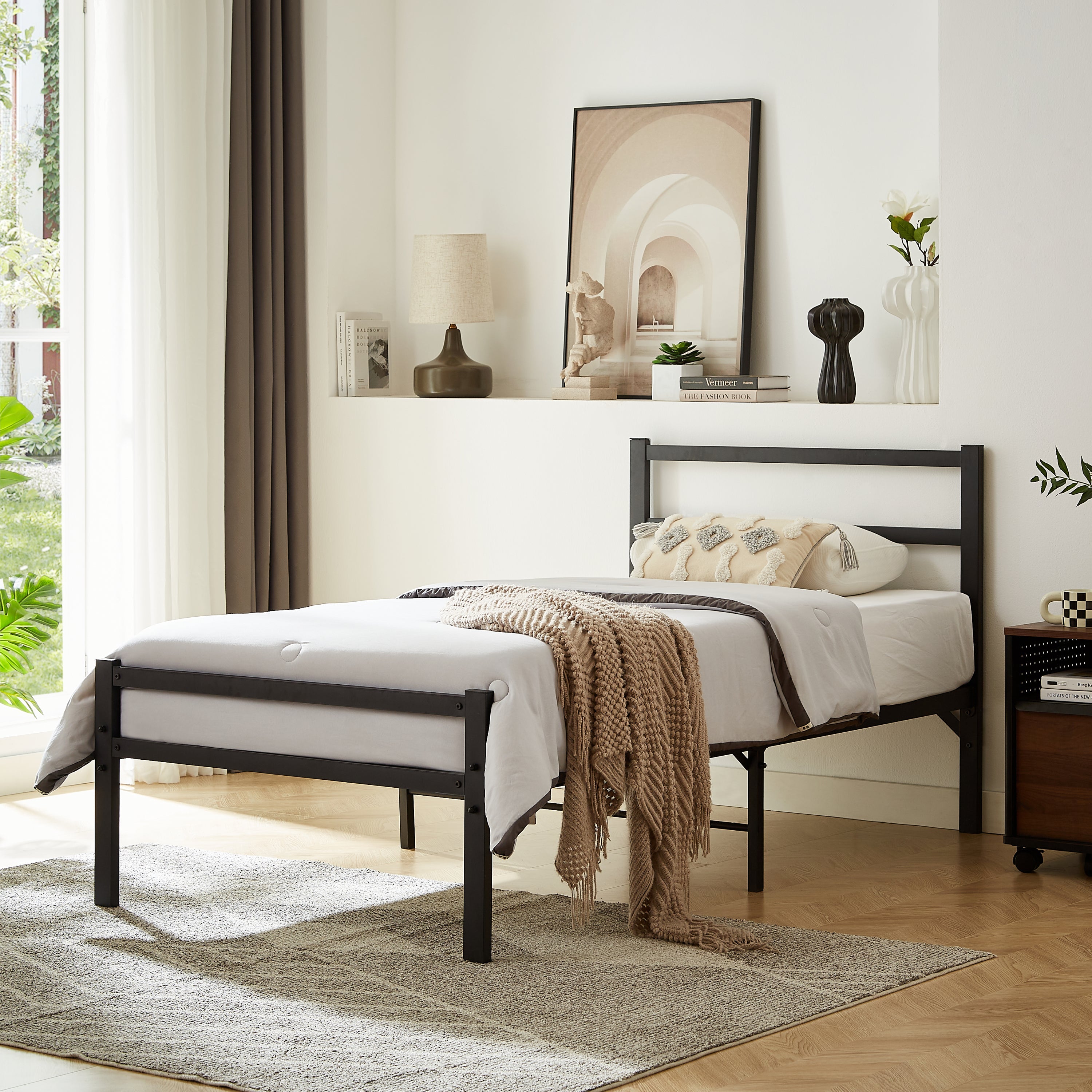 Heavy Duty Metal Bed Frame with Storage | No Box Spring-American Furniture Outlet