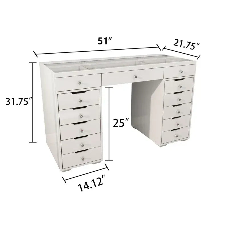 High Gloss White Makeup Vanity - 13 Drawers-American Furniture Outlet