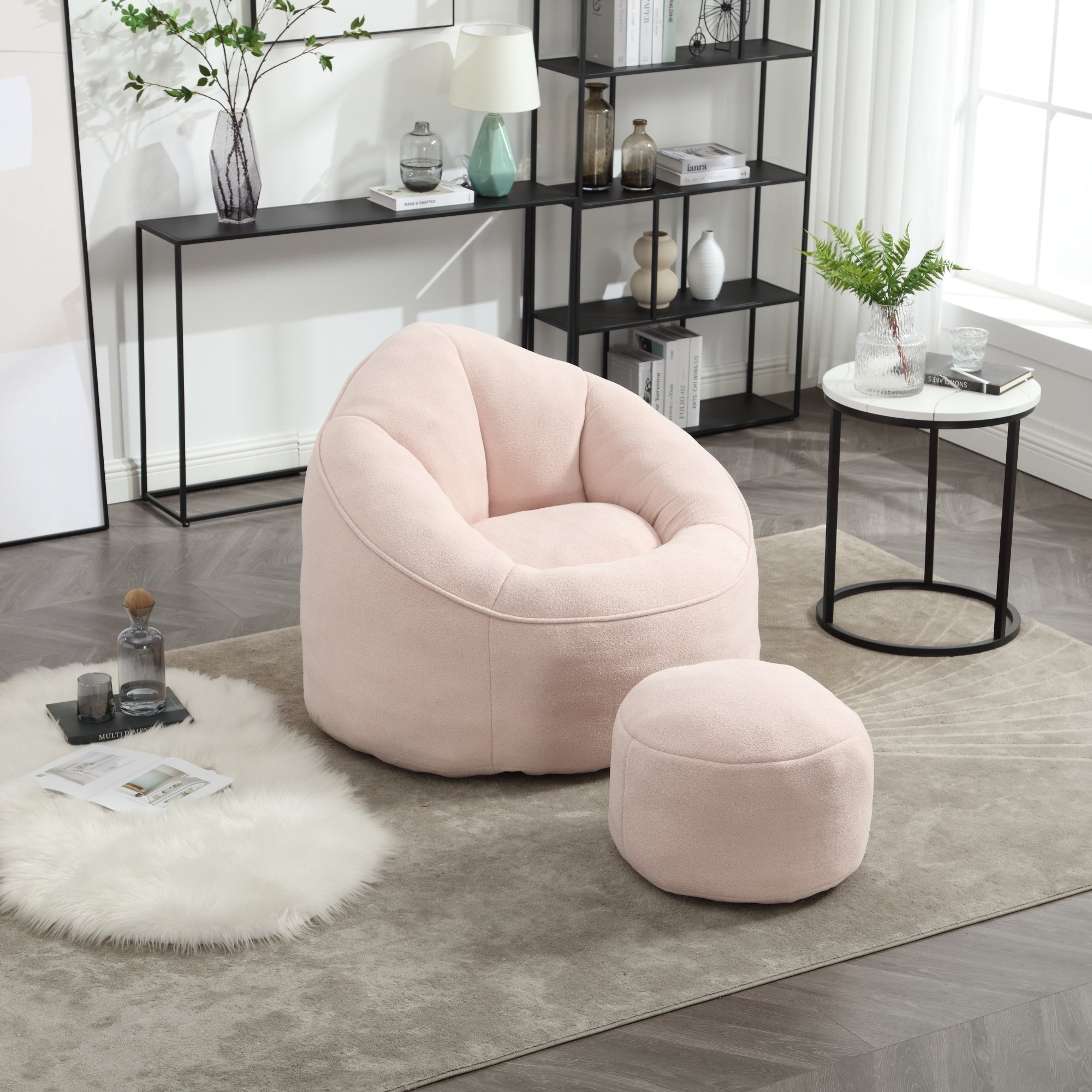 High Pressure Foam Bean Bag Chair with Footrest-American Furniture Outlet