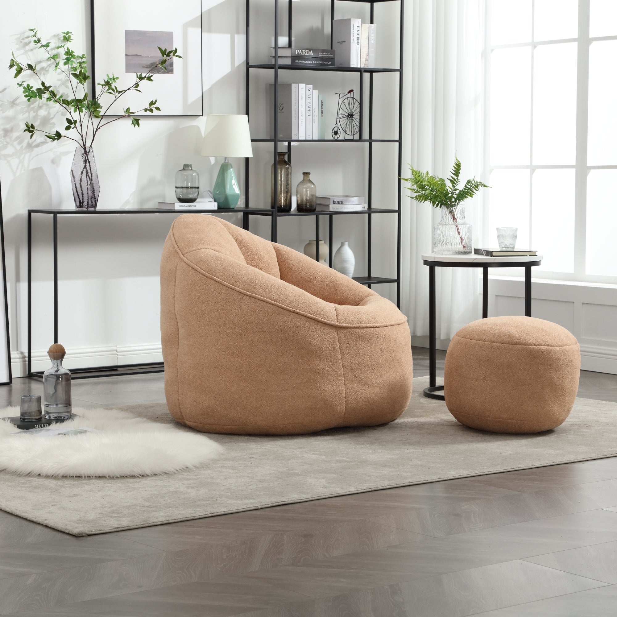 High Pressure Foam Bean Bag Chair with Footrest-American Furniture Outlet