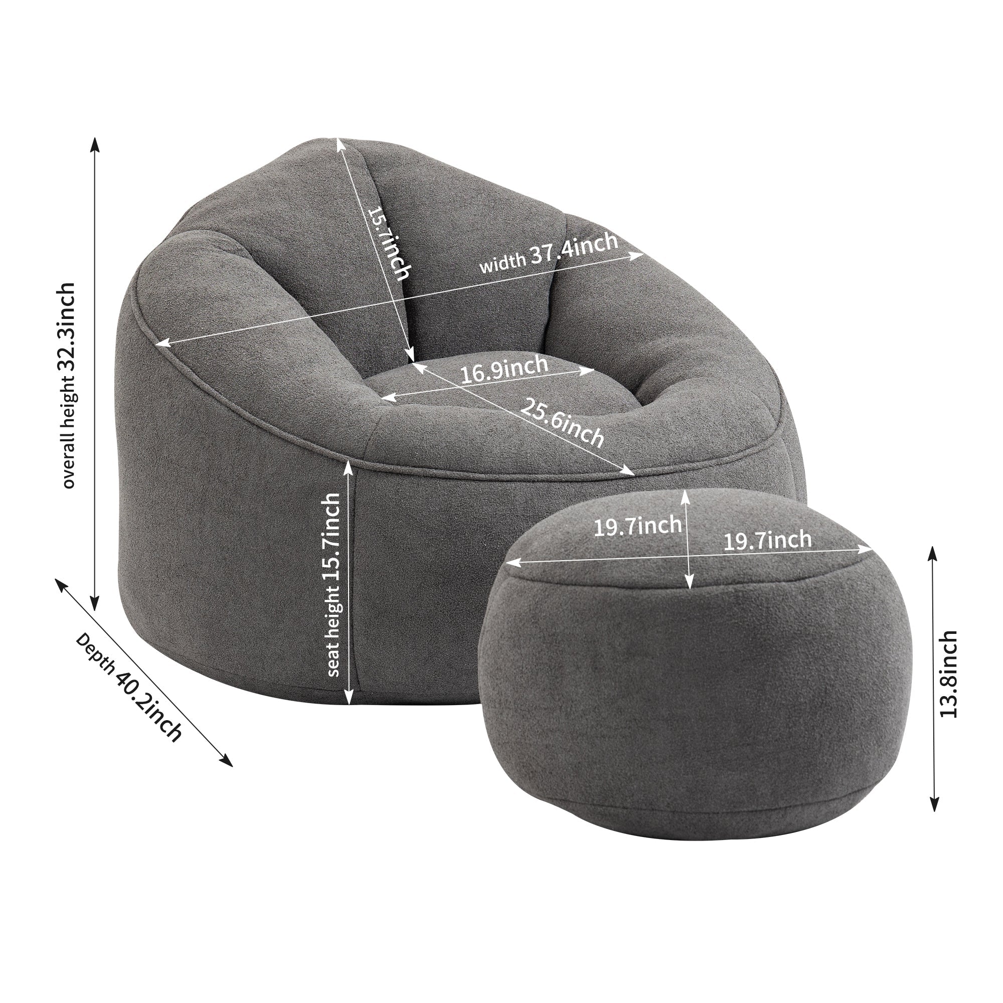 High Pressure Foam Bean Bag Chair with Footrest-American Furniture Outlet