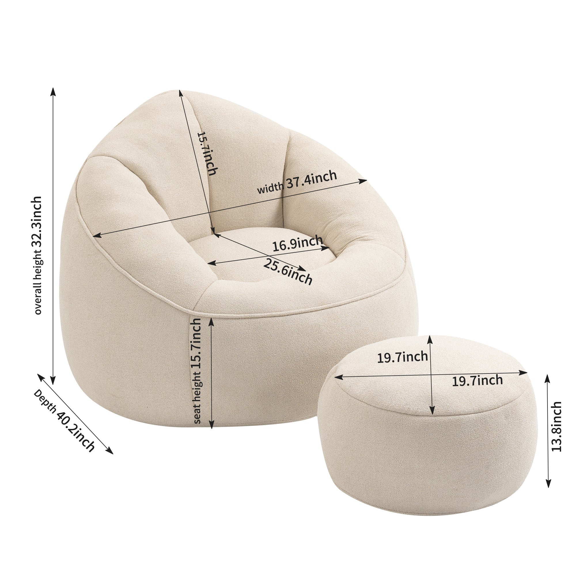 High Pressure Foam Bean Bag Chair with Footrest-American Furniture Outlet