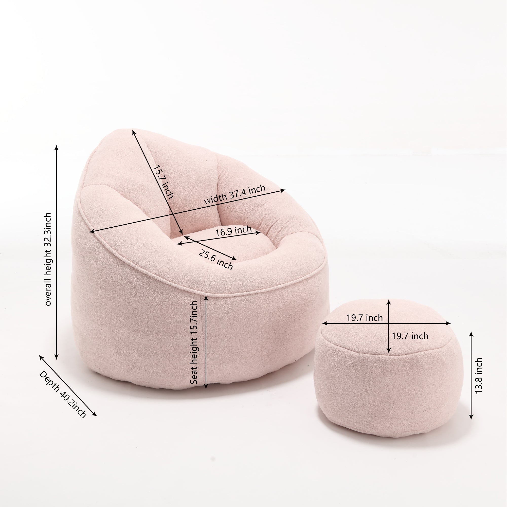 High Pressure Foam Bean Bag Chair with Footrest-American Furniture Outlet