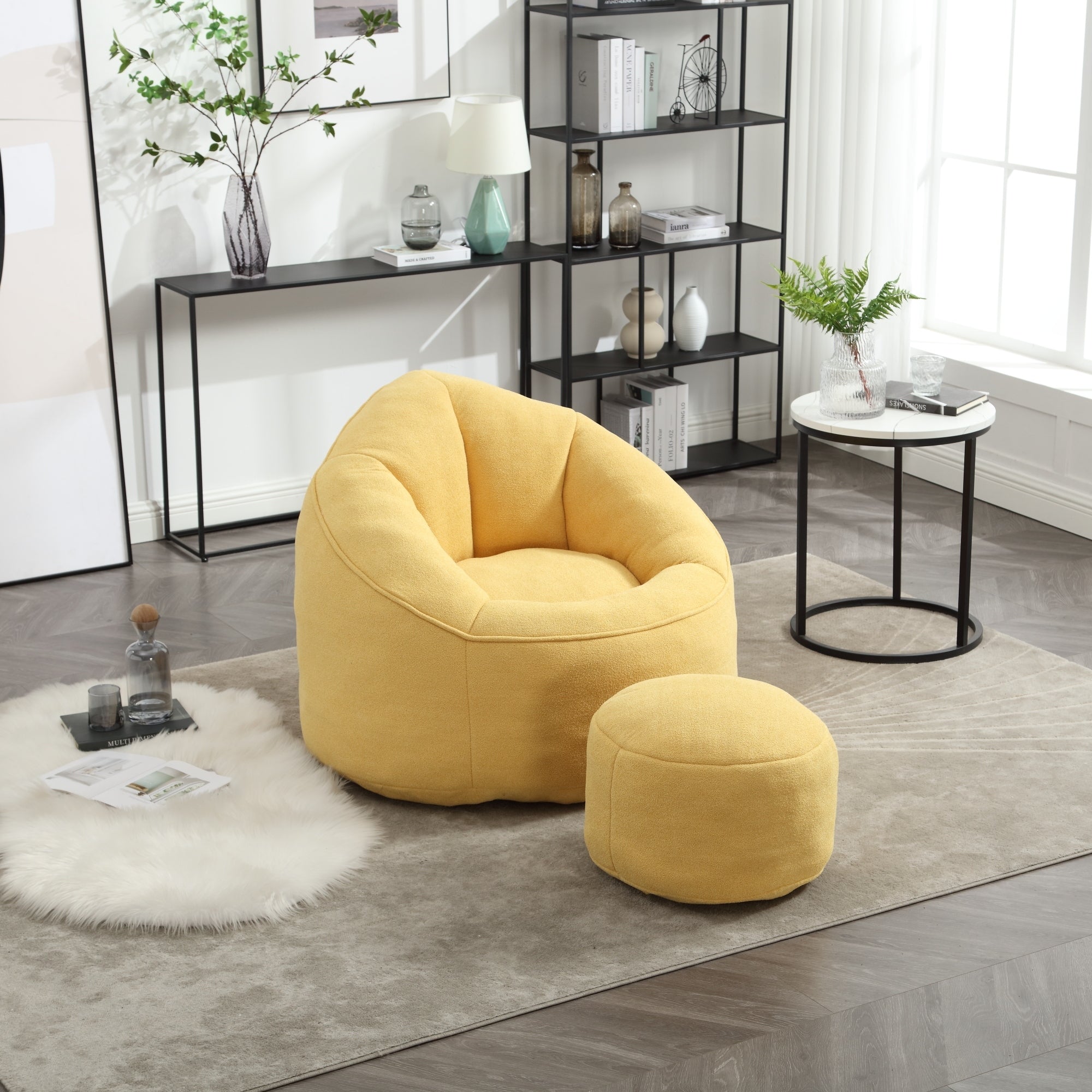 High Pressure Foam Bean Bag Chair with Footrest-American Furniture Outlet