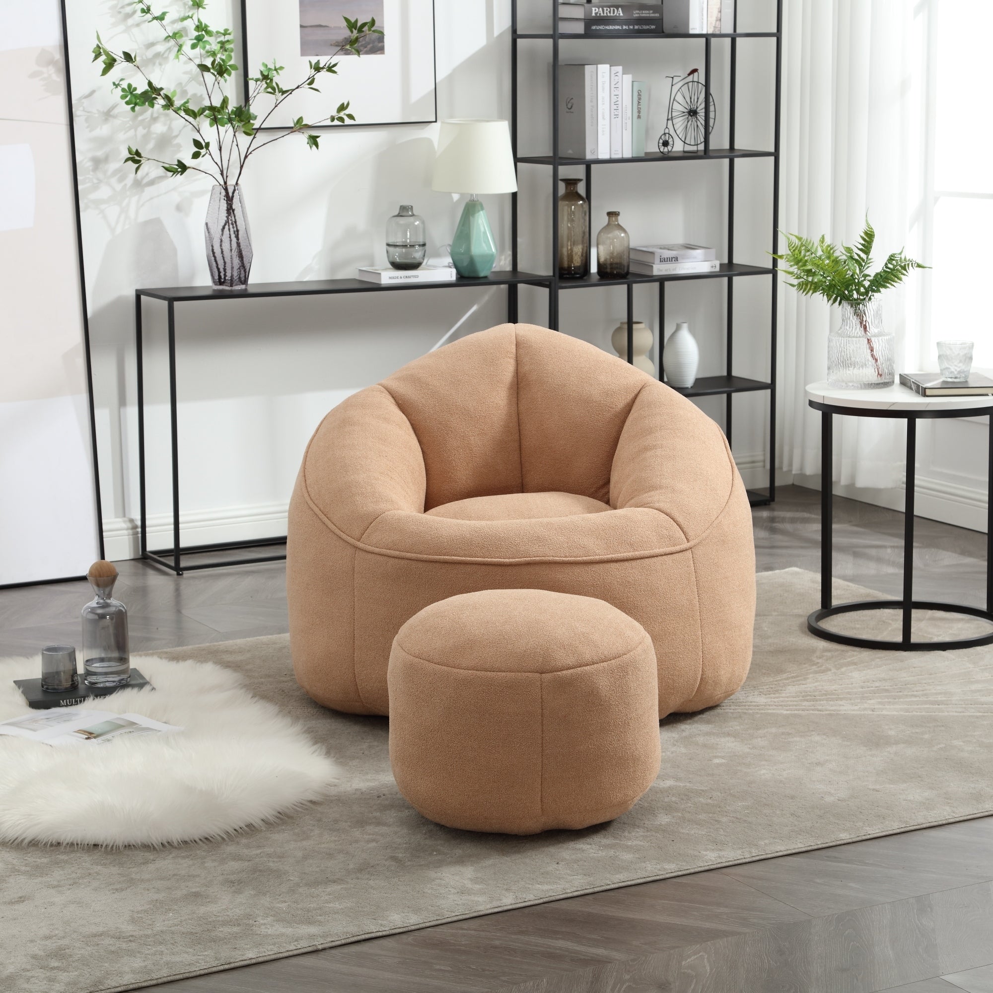 High Pressure Foam Bean Bag Chair with Footrest-American Furniture Outlet