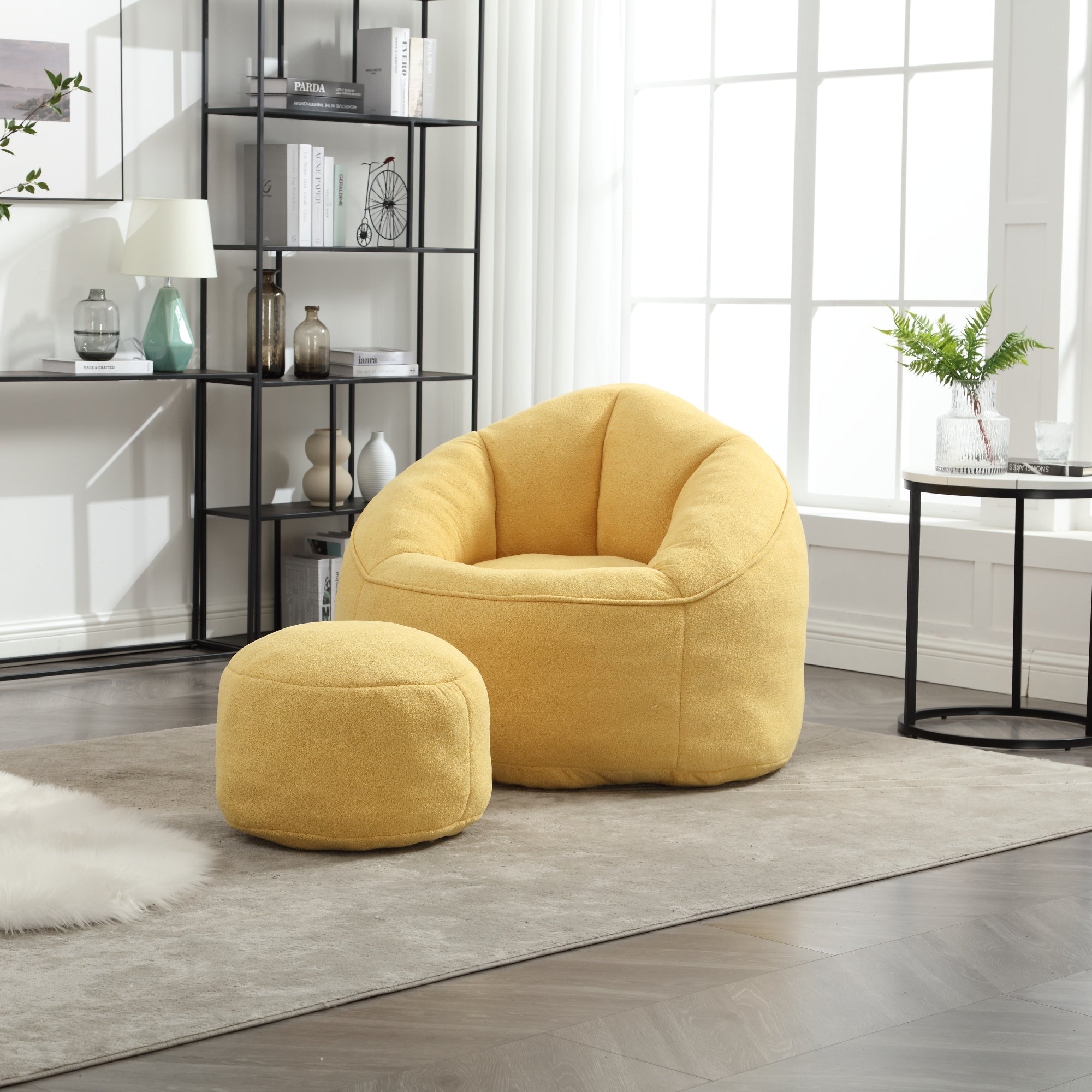 High Pressure Foam Bean Bag Chair with Footrest-American Furniture Outlet