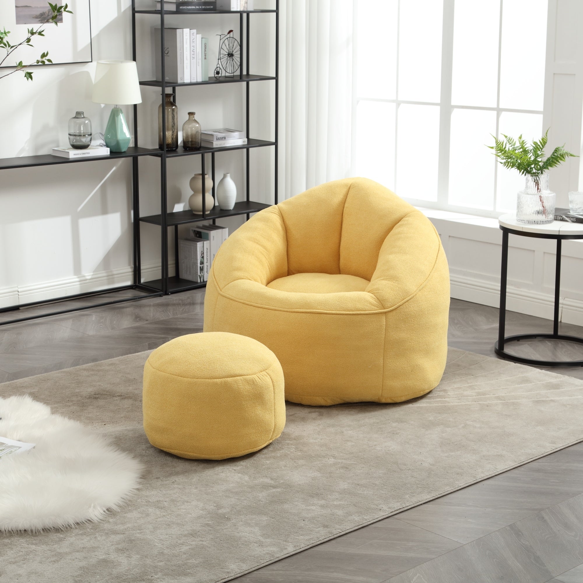 High Pressure Foam Bean Bag Chair with Footrest-American Furniture Outlet