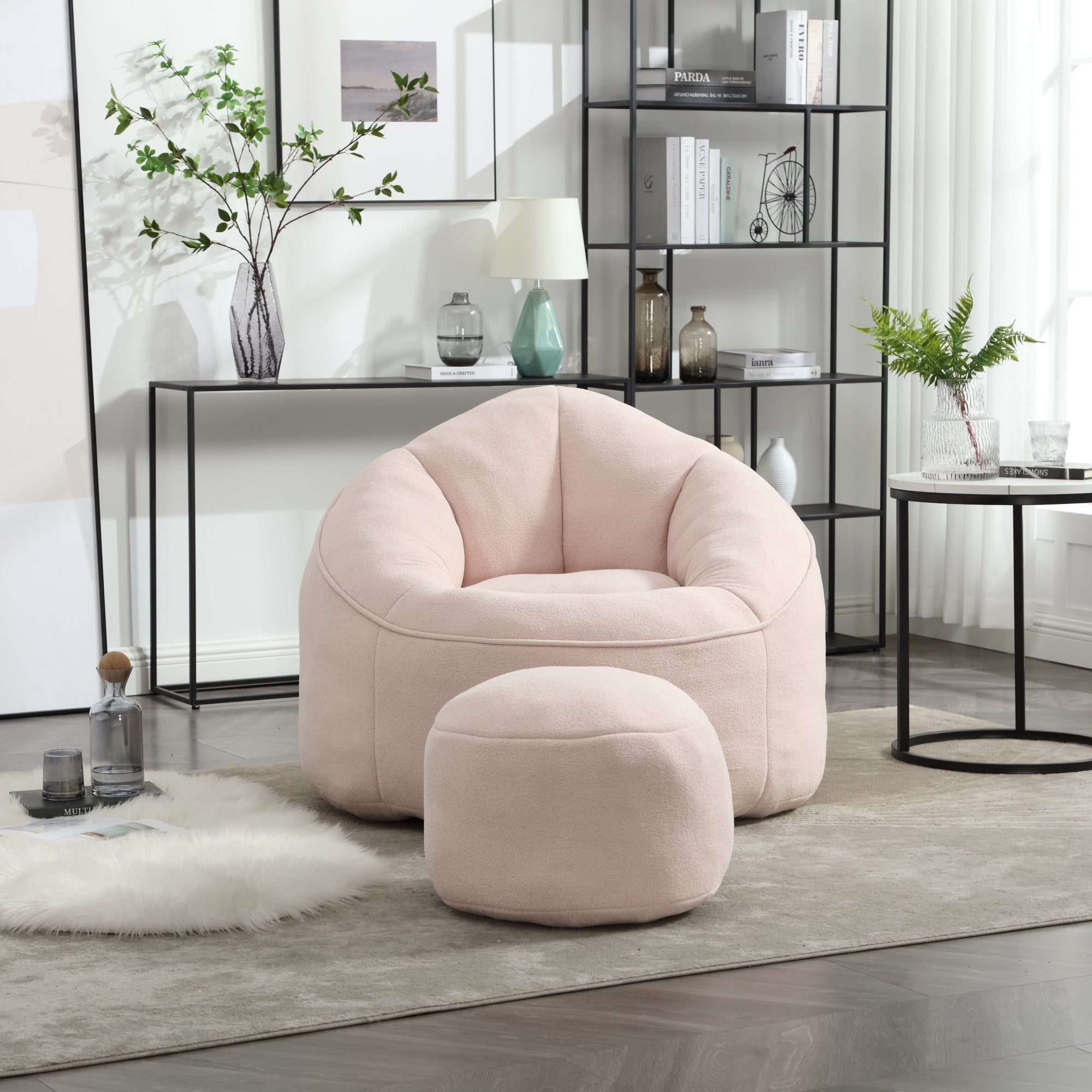 High Pressure Foam Bean Bag Chair with Footrest-American Furniture Outlet