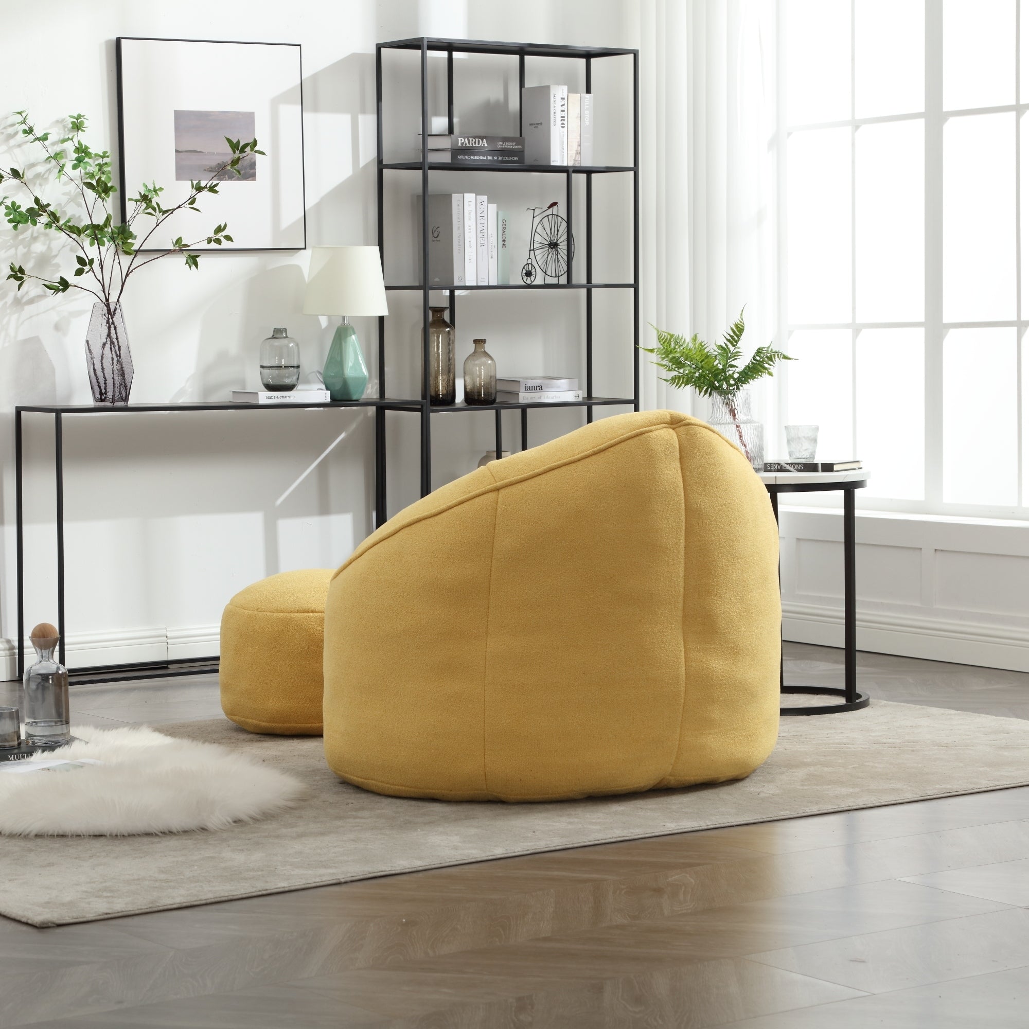 High Pressure Foam Bean Bag Chair with Footrest-American Furniture Outlet