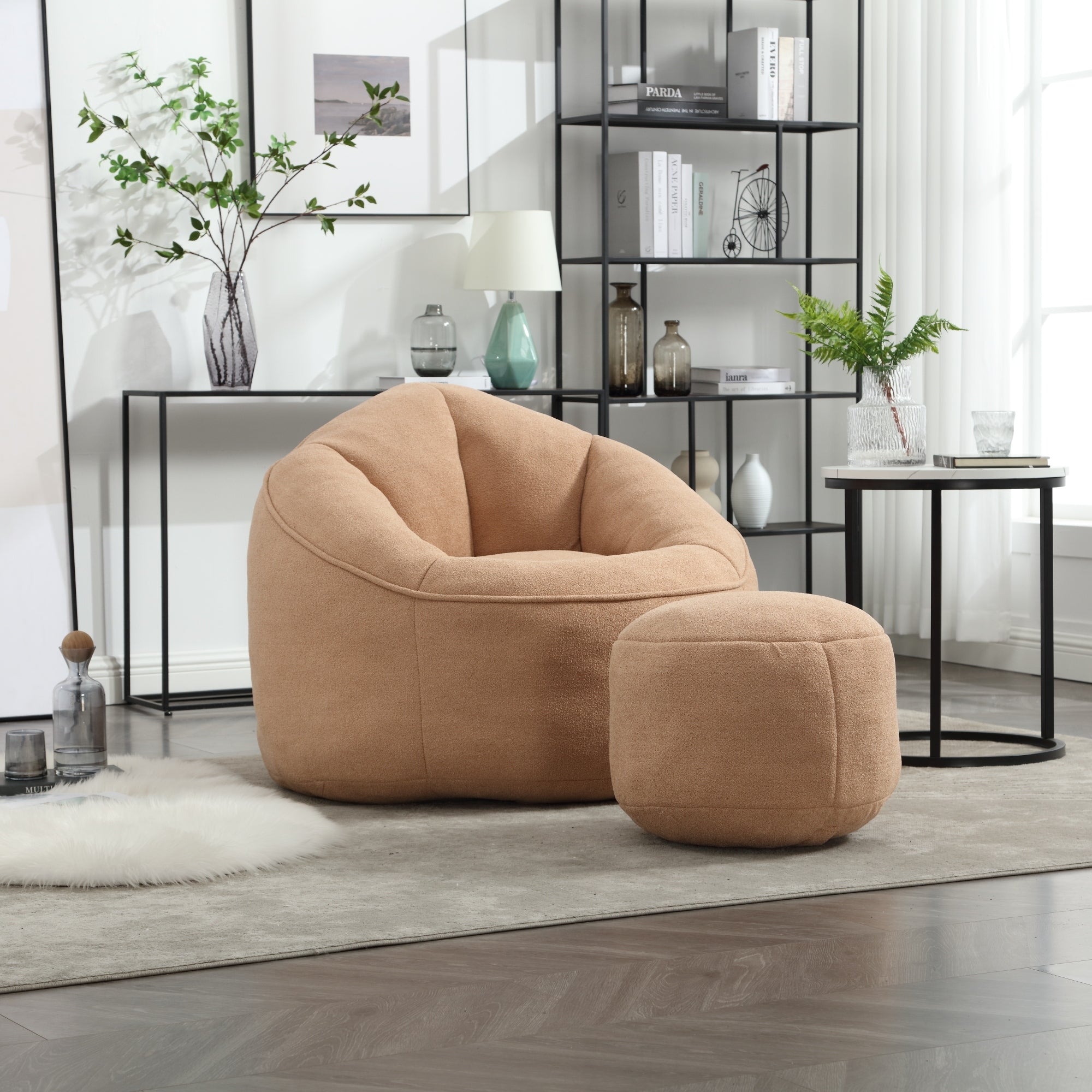 High Pressure Foam Bean Bag Chair with Footrest-American Furniture Outlet