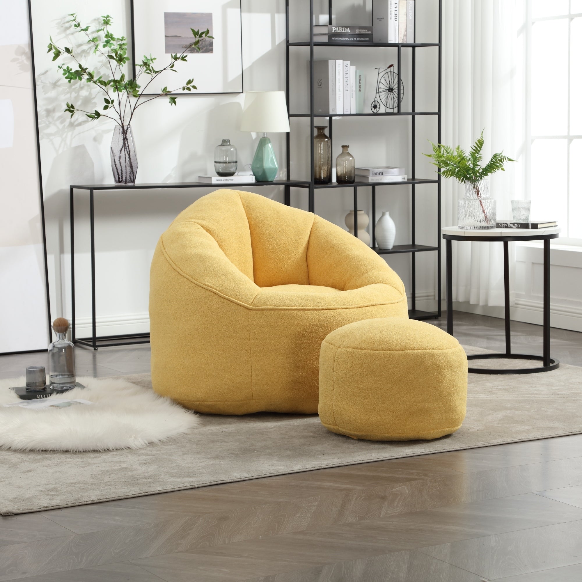 High Pressure Foam Bean Bag Chair with Footrest-American Furniture Outlet