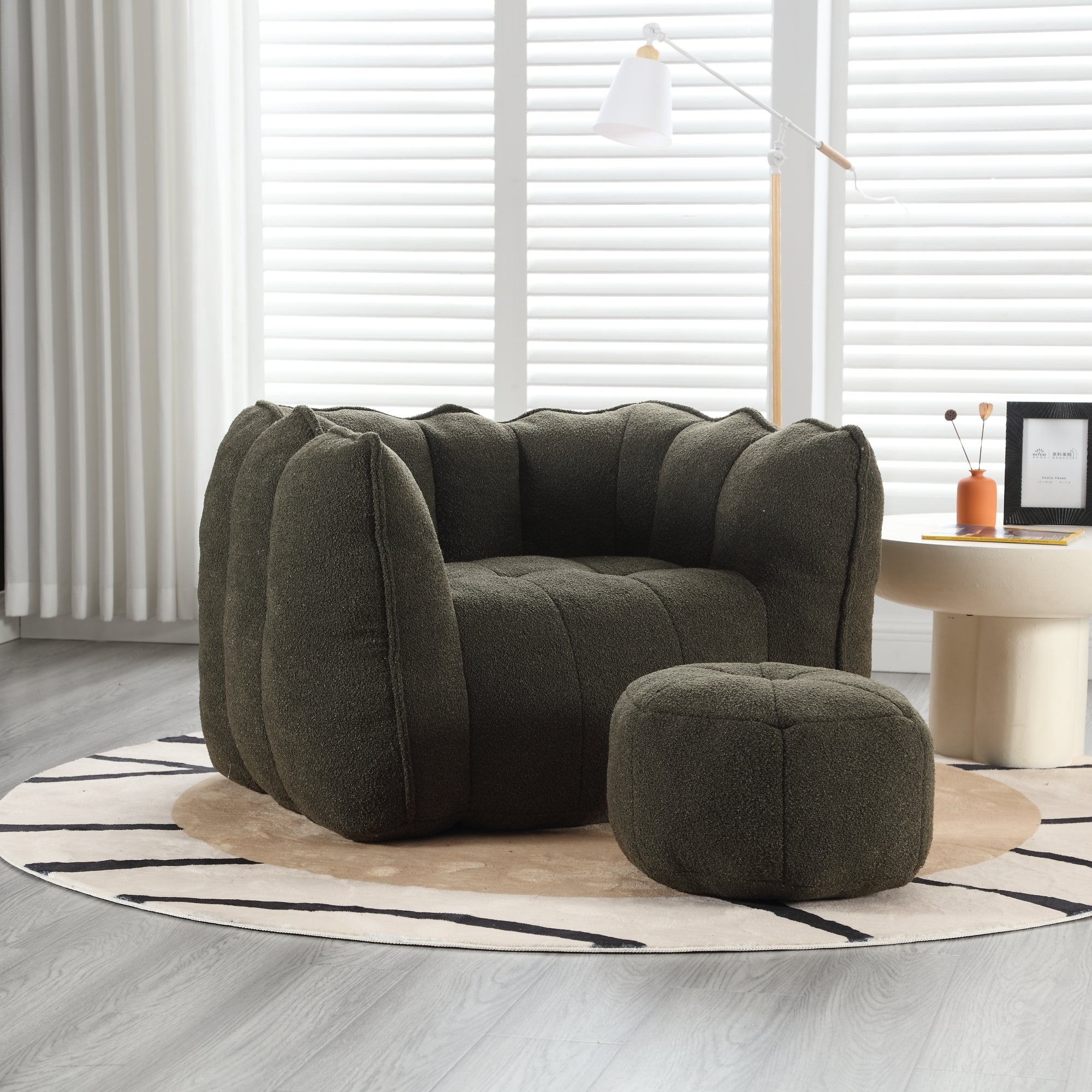 High Resilient Foam Bean Bag Chair with Footstool-American Furniture Outlet