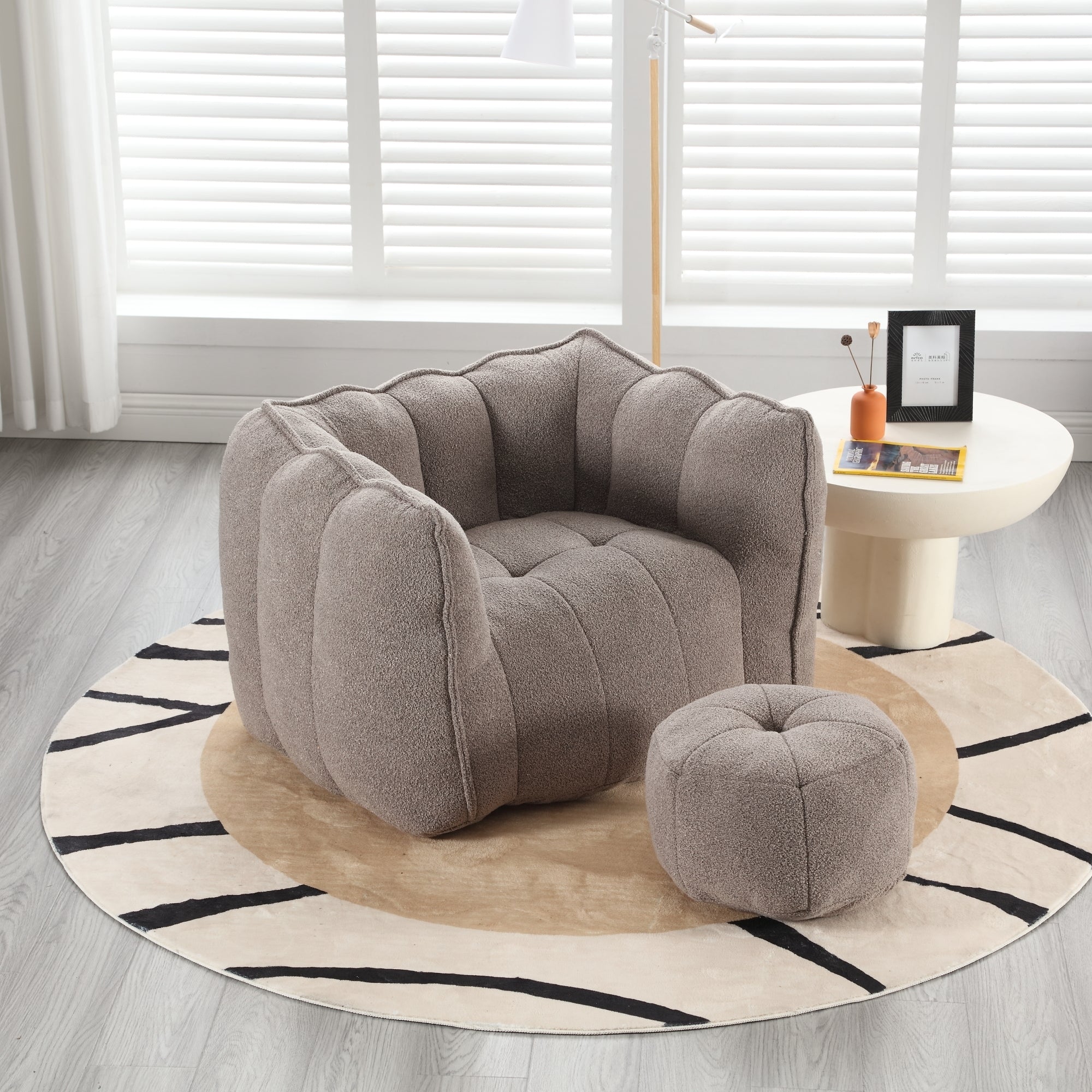 High Resilient Foam Bean Bag Chair with Footstool-American Furniture Outlet