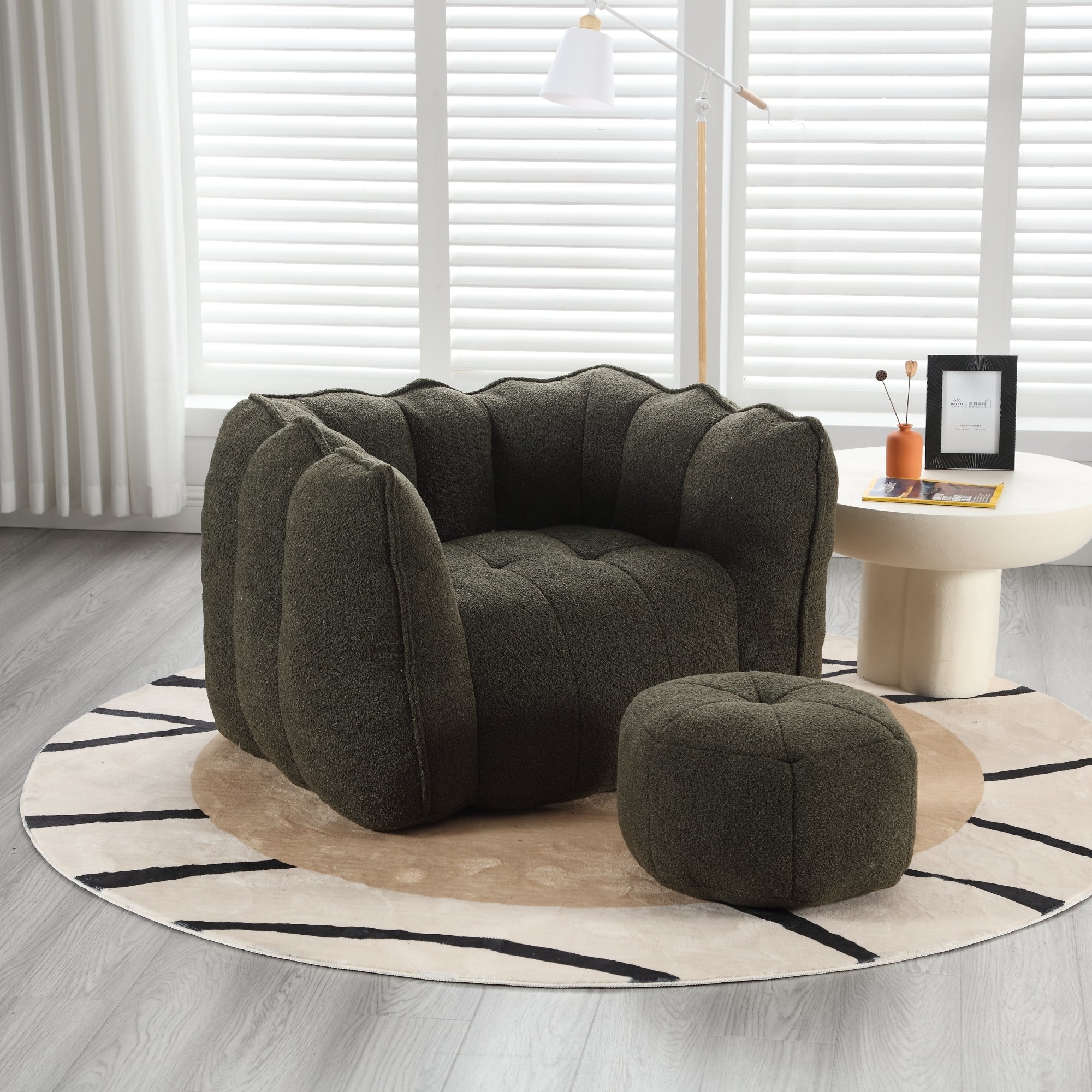 High Resilient Foam Bean Bag Chair with Footstool-American Furniture Outlet