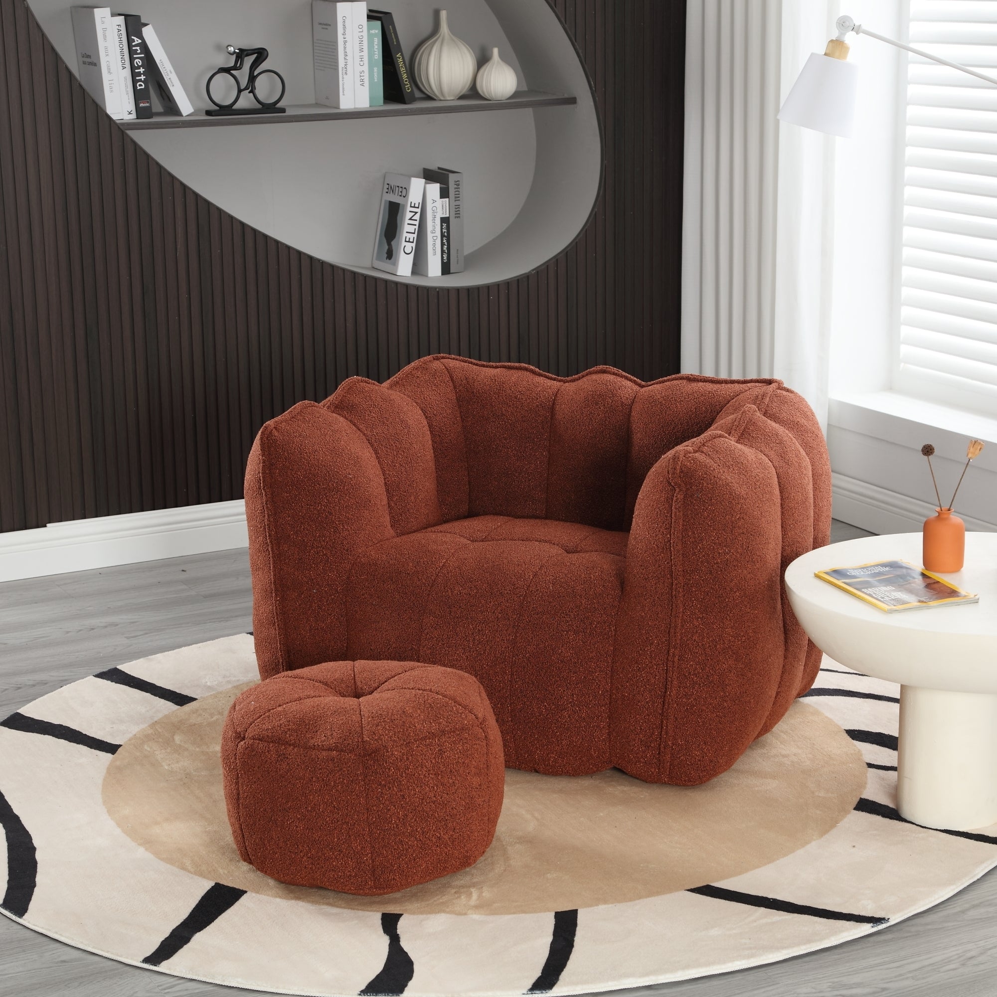 High Resilient Foam Bean Bag Chair with Footstool-American Furniture Outlet