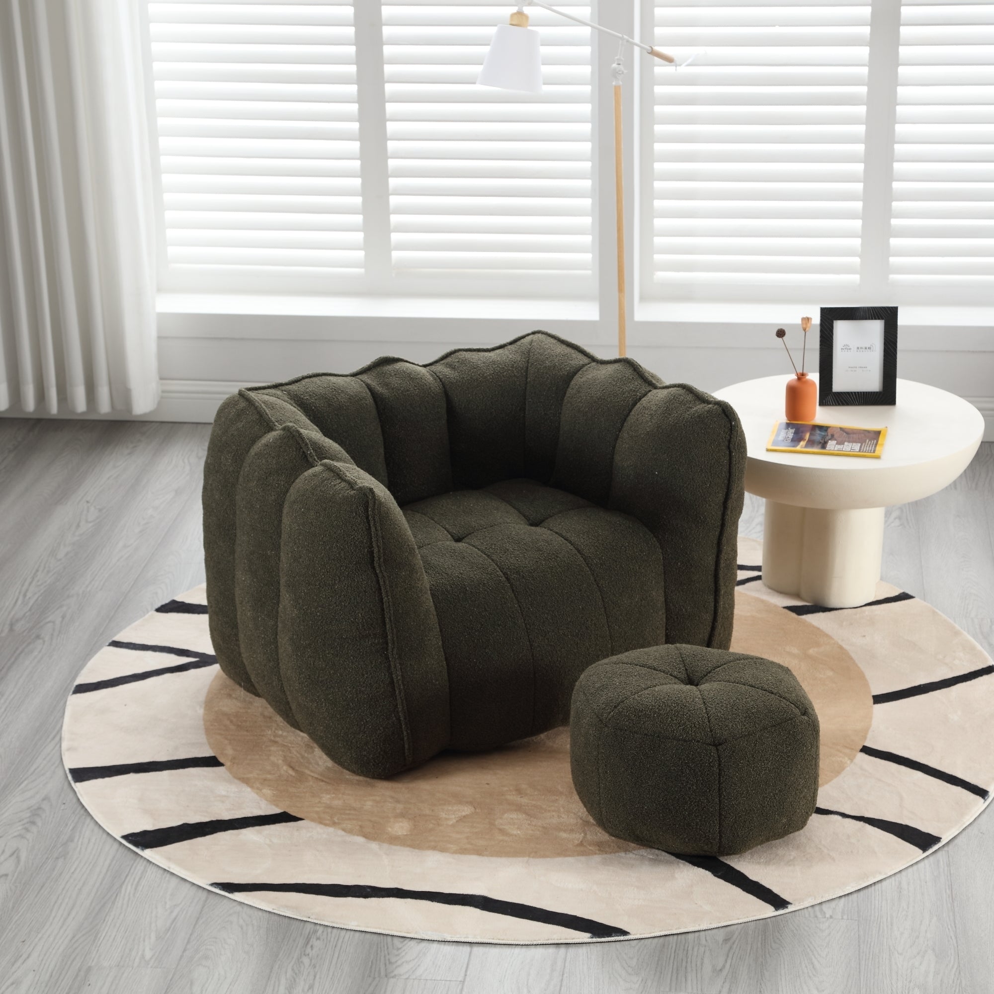 High Resilient Foam Bean Bag Chair with Footstool-American Furniture Outlet