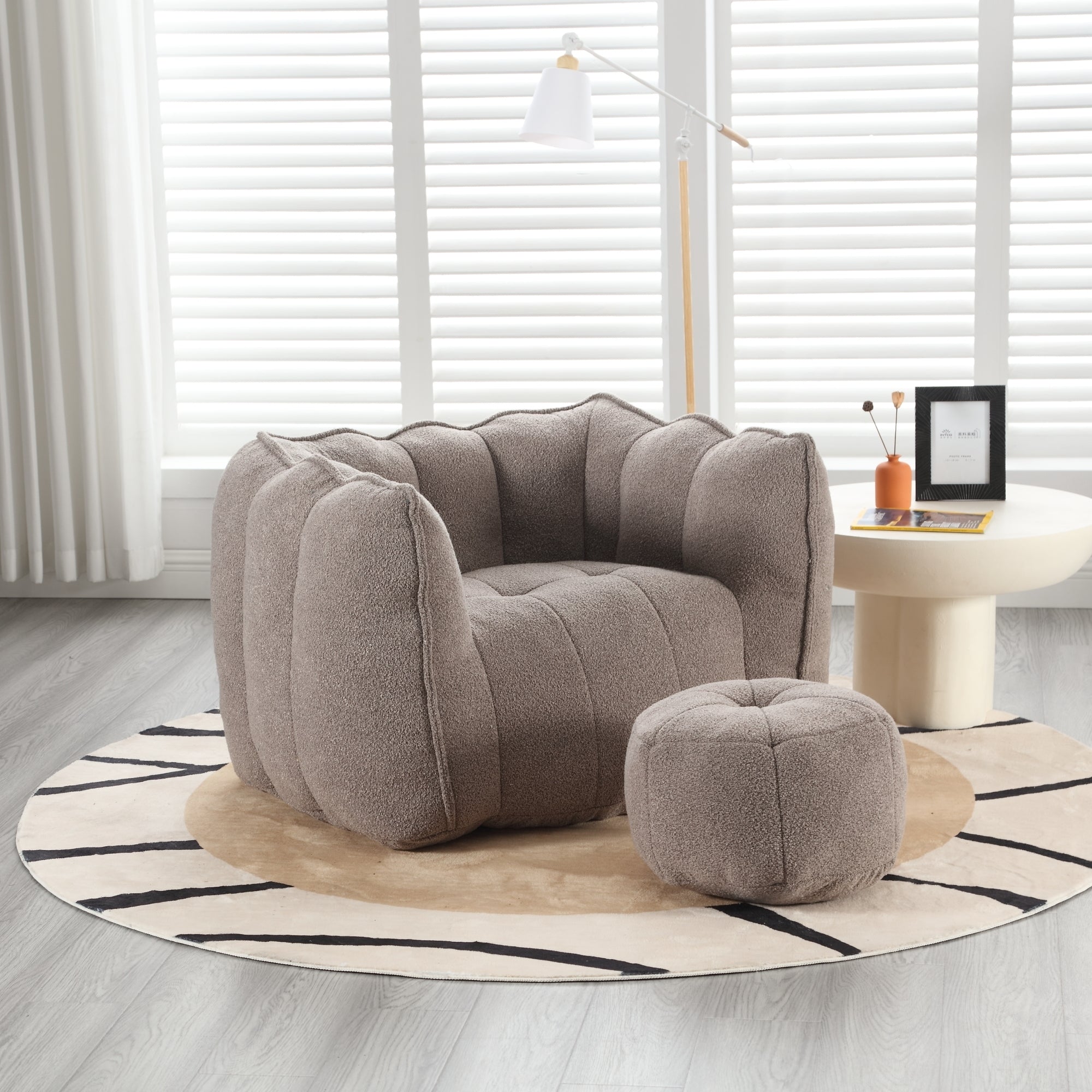 High Resilient Foam Bean Bag Chair with Footstool-American Furniture Outlet