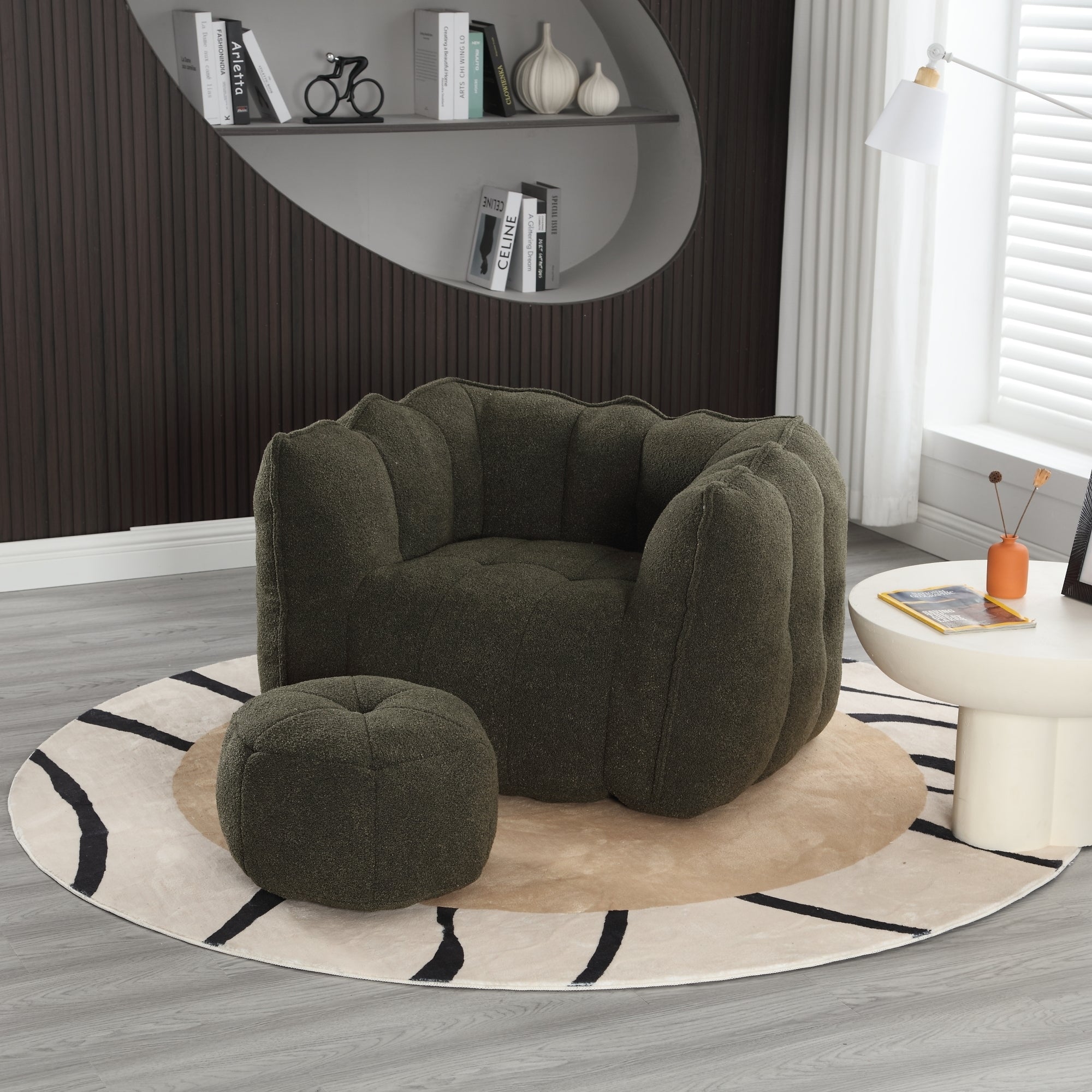 High Resilient Foam Bean Bag Chair with Footstool-American Furniture Outlet