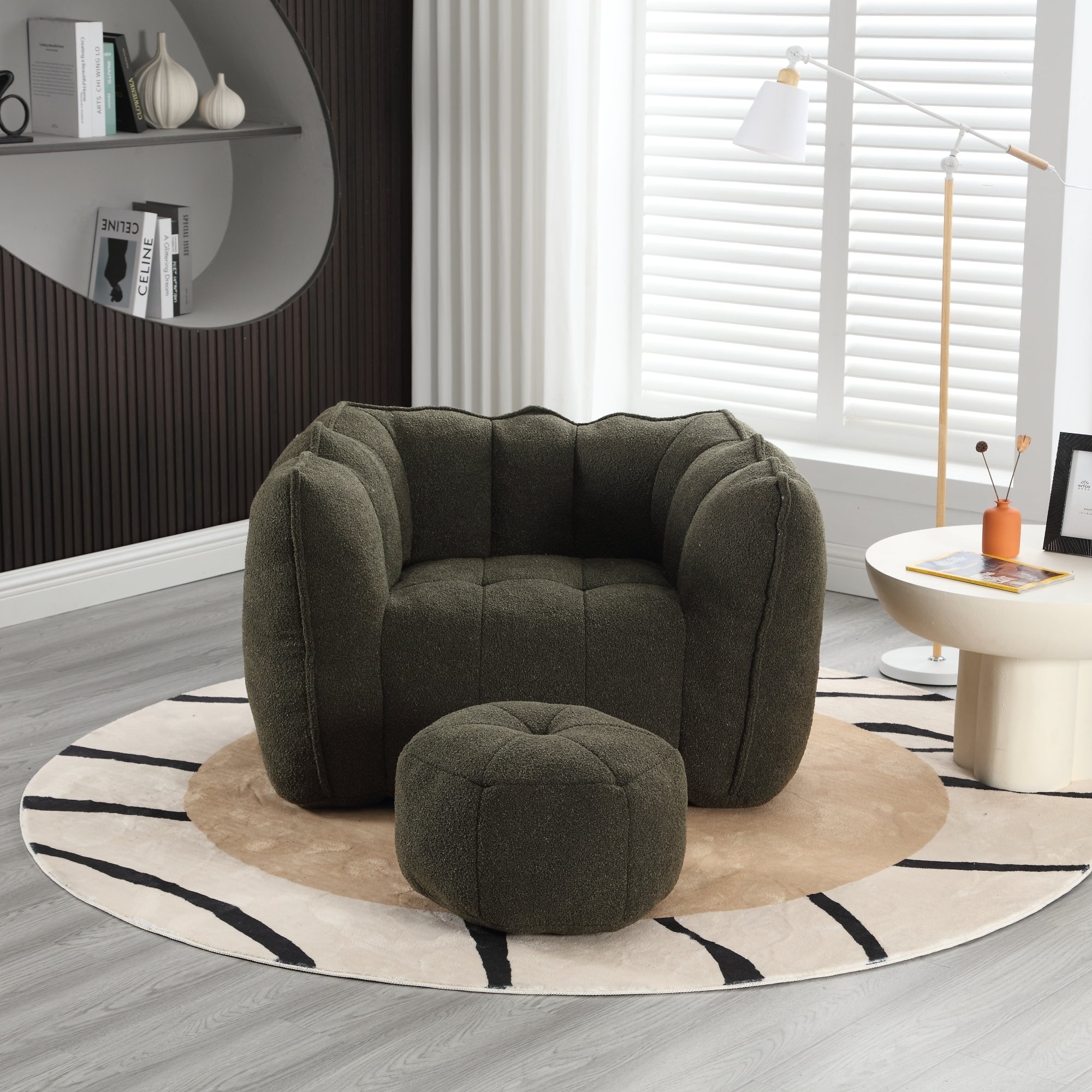 High Resilient Foam Bean Bag Chair with Footstool-American Furniture Outlet