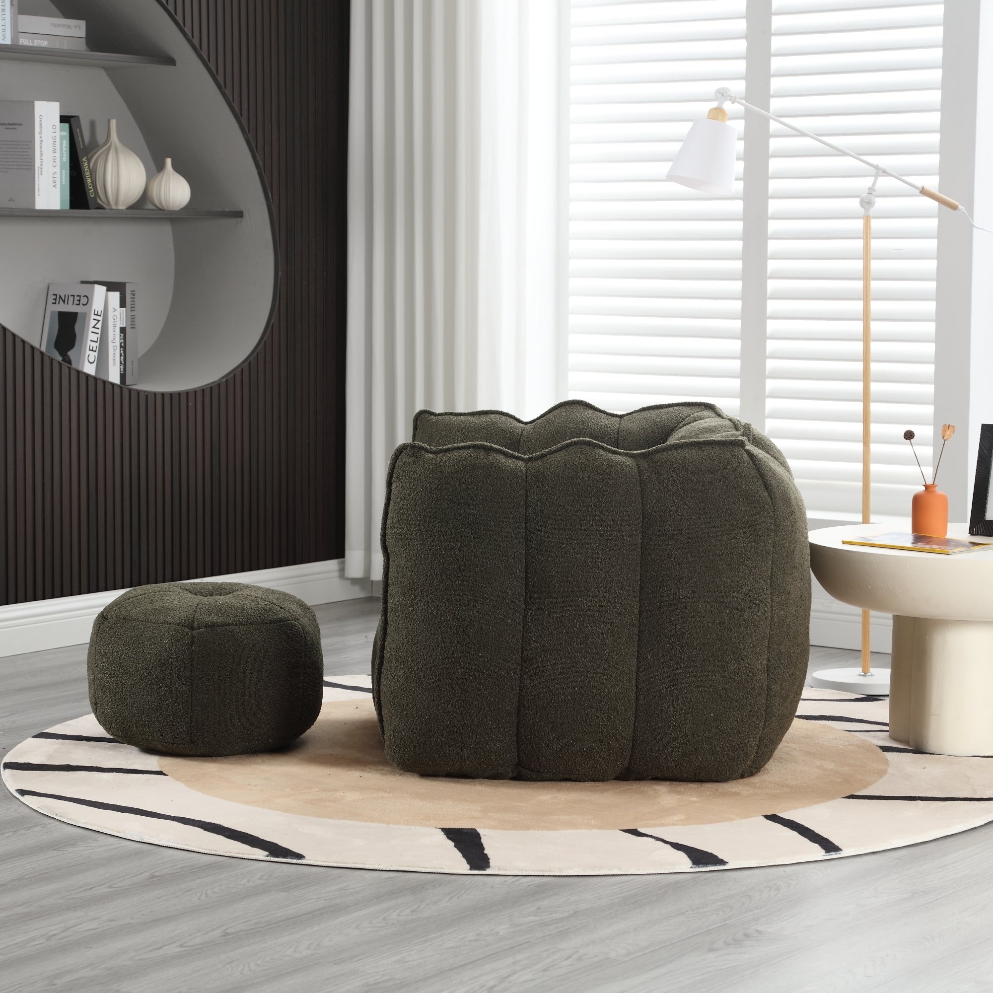 High Resilient Foam Bean Bag Chair with Footstool-American Furniture Outlet